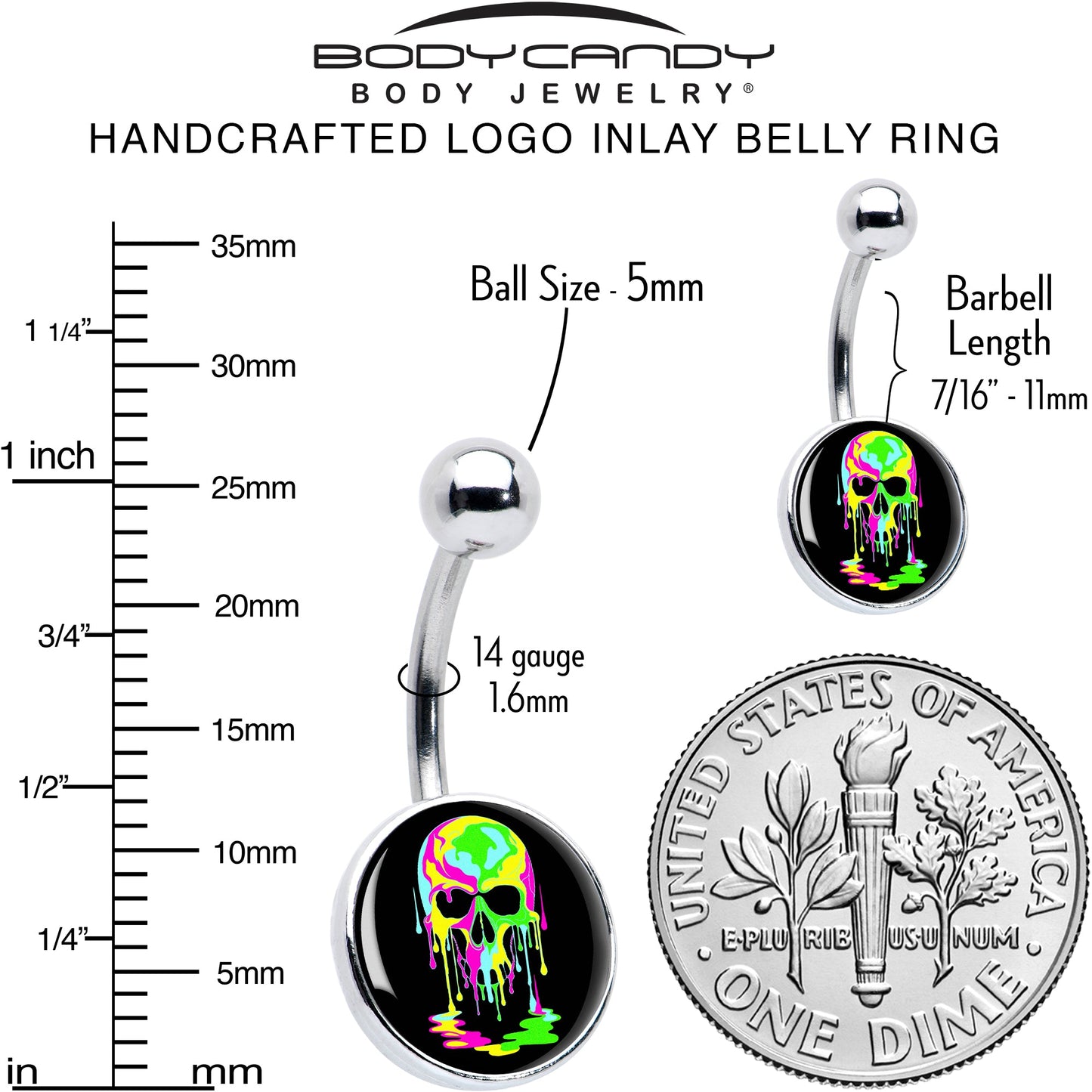Ultra Bright Melting Skull Belly Ring by Onyx O