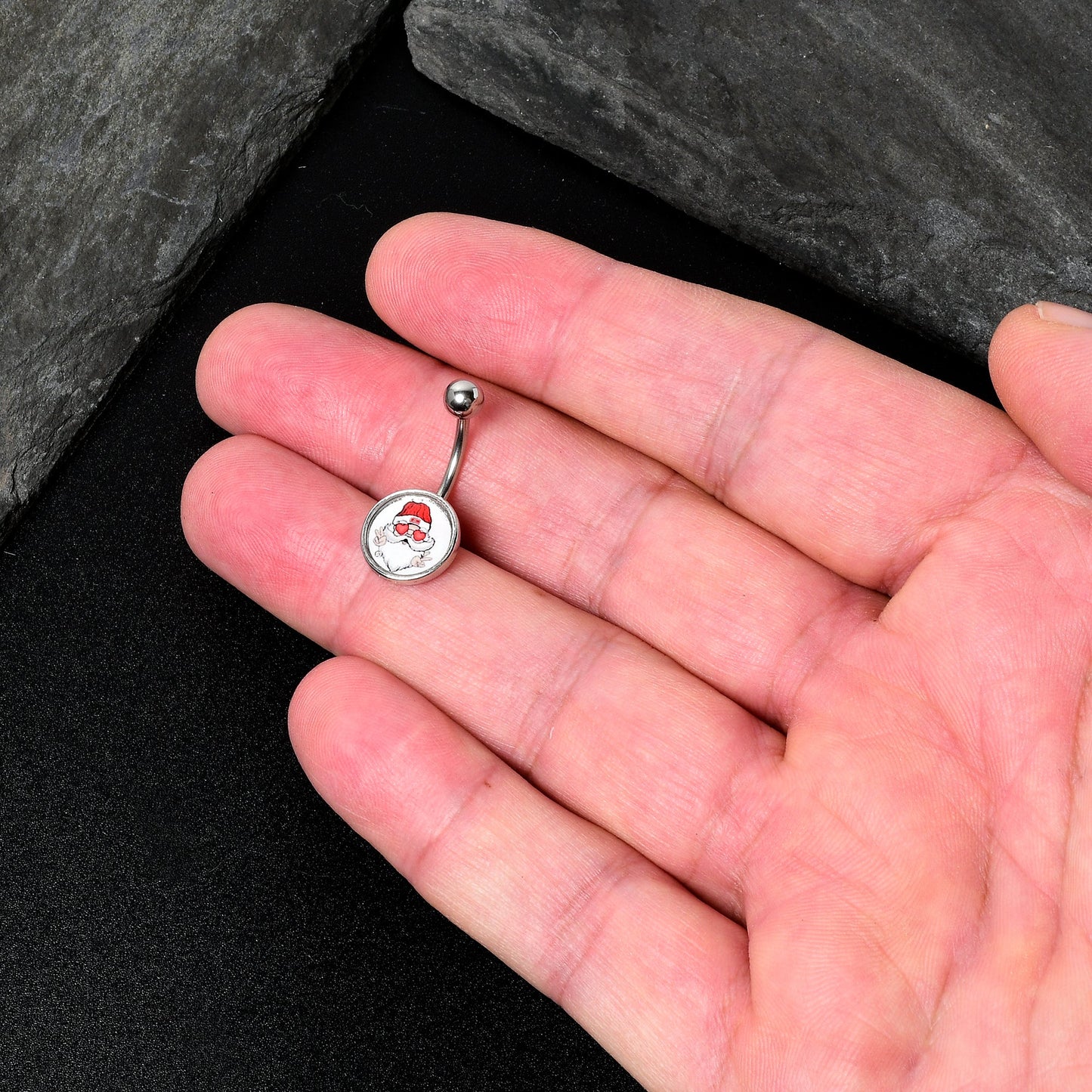 Christmas Peace Love Santa Belly Ring by Onyx O