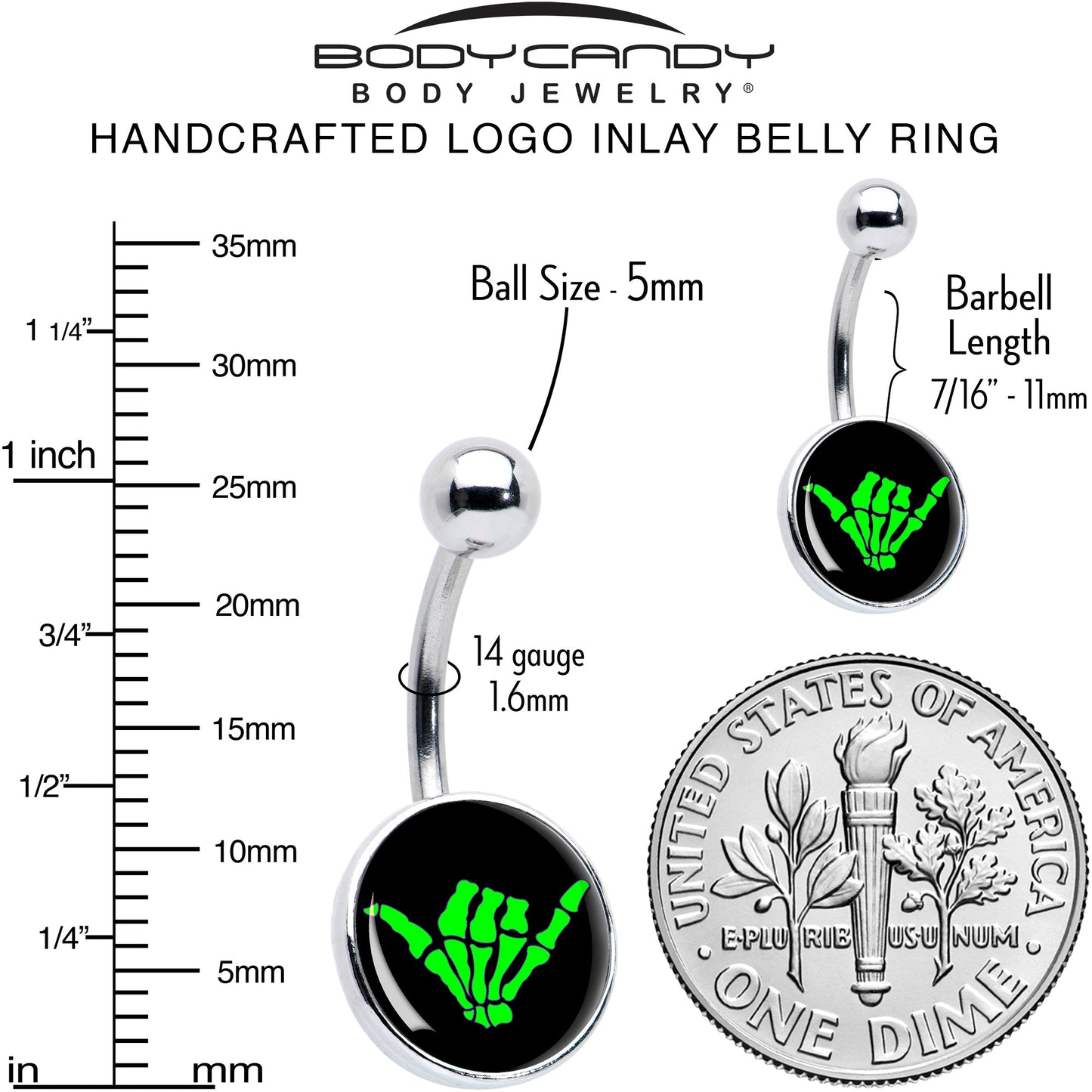 Shaka Hand Belly Ring by Onyx O