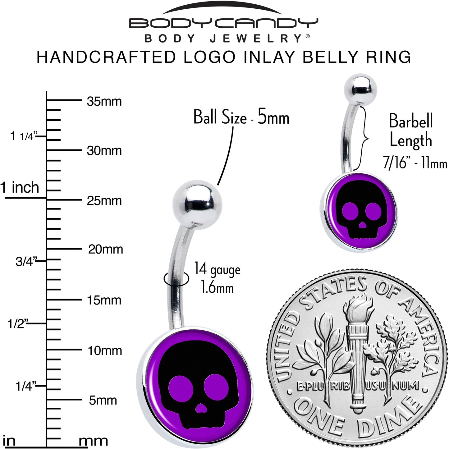 Purple Black Simple Skull Belly Ring by Onyx O