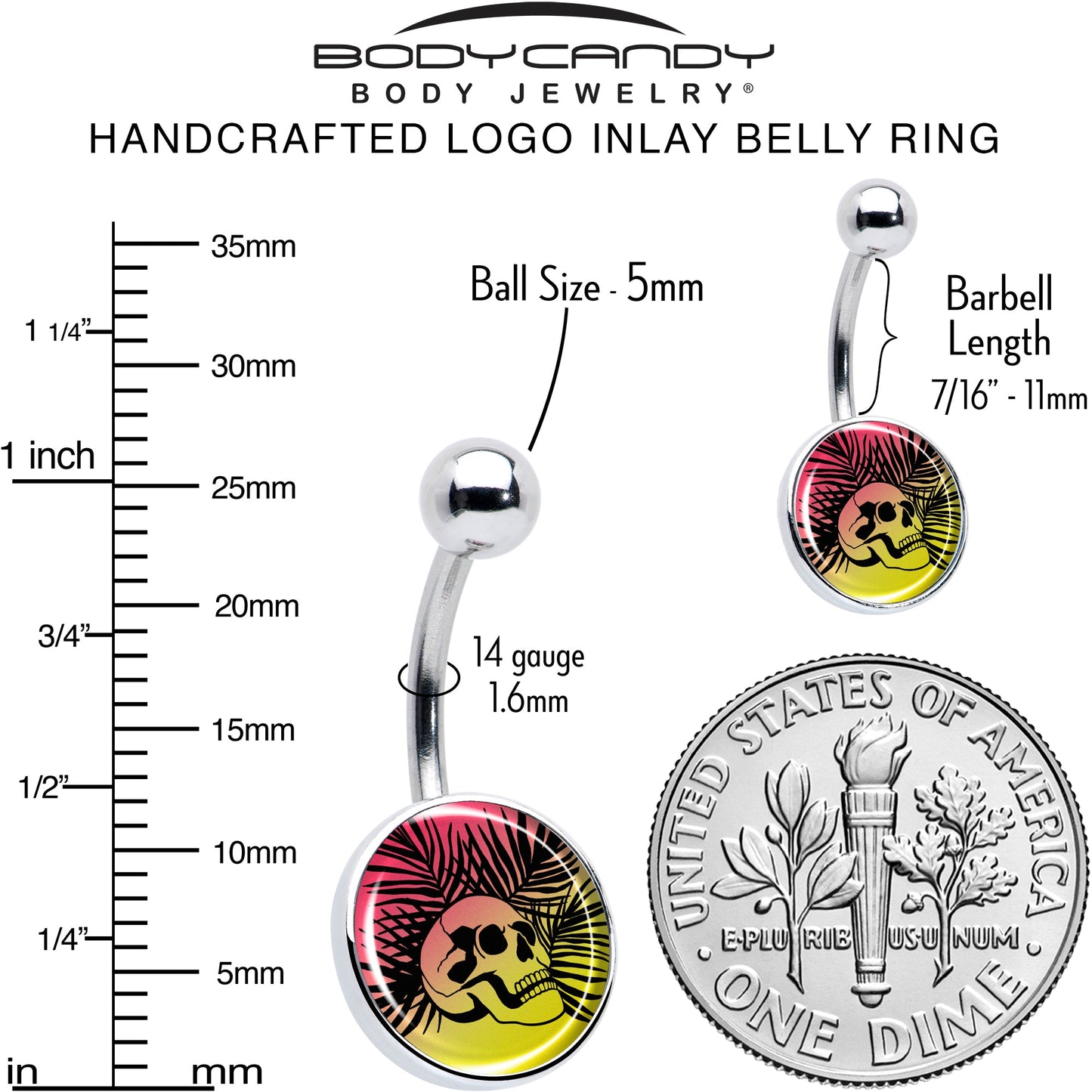 Red Haze Sunset Skull and Palms Belly Ring by Onyx O