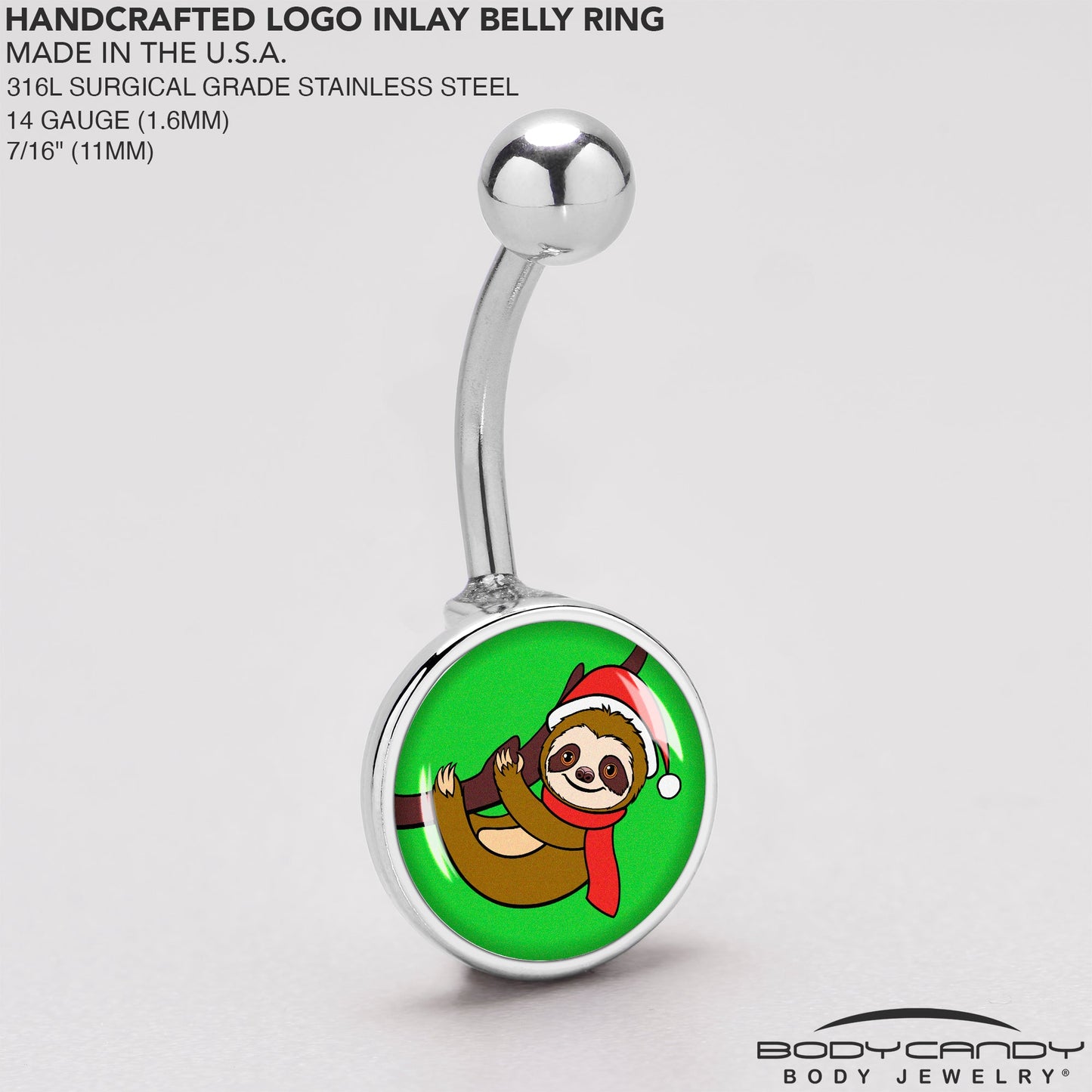Holiday Santa Sloth Belly Ring by Onyx O
