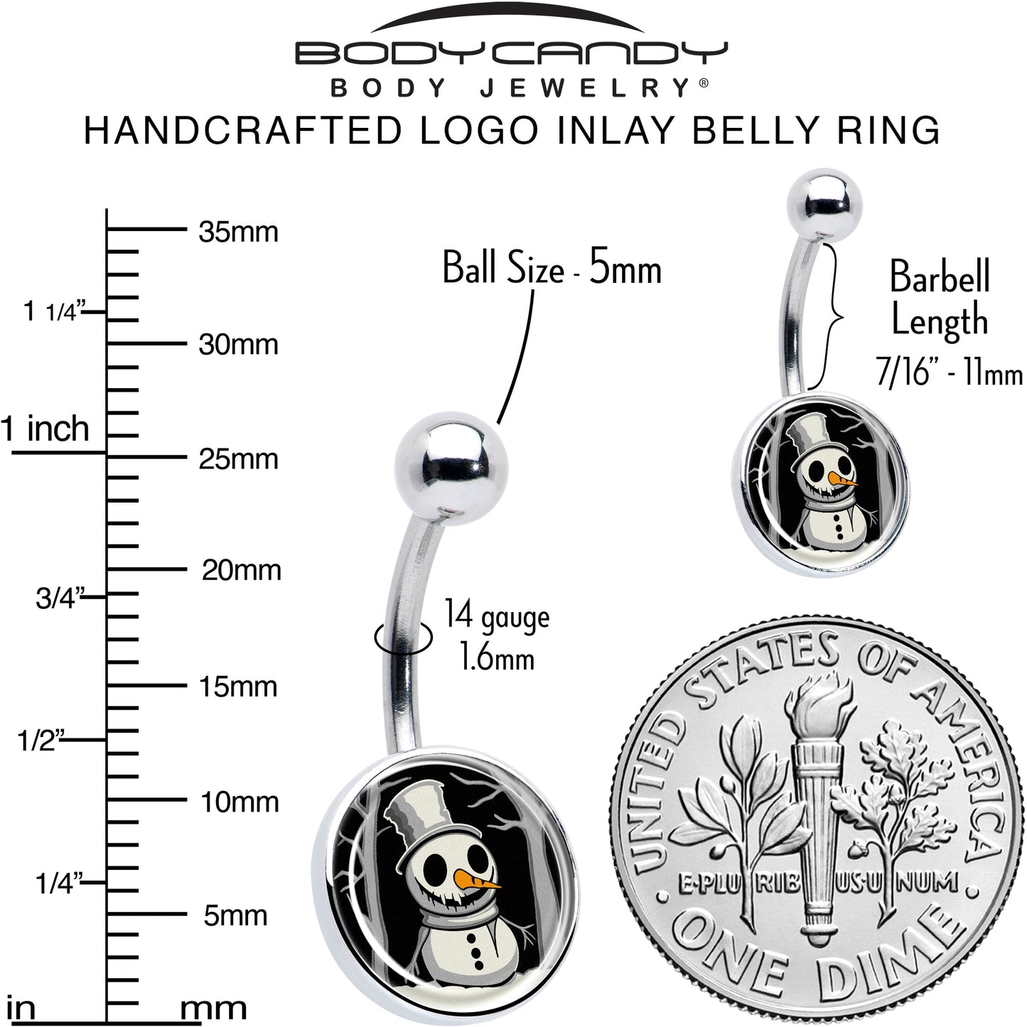 Christmas Holiday Spooky Snowman Belly Ring by Onyx O