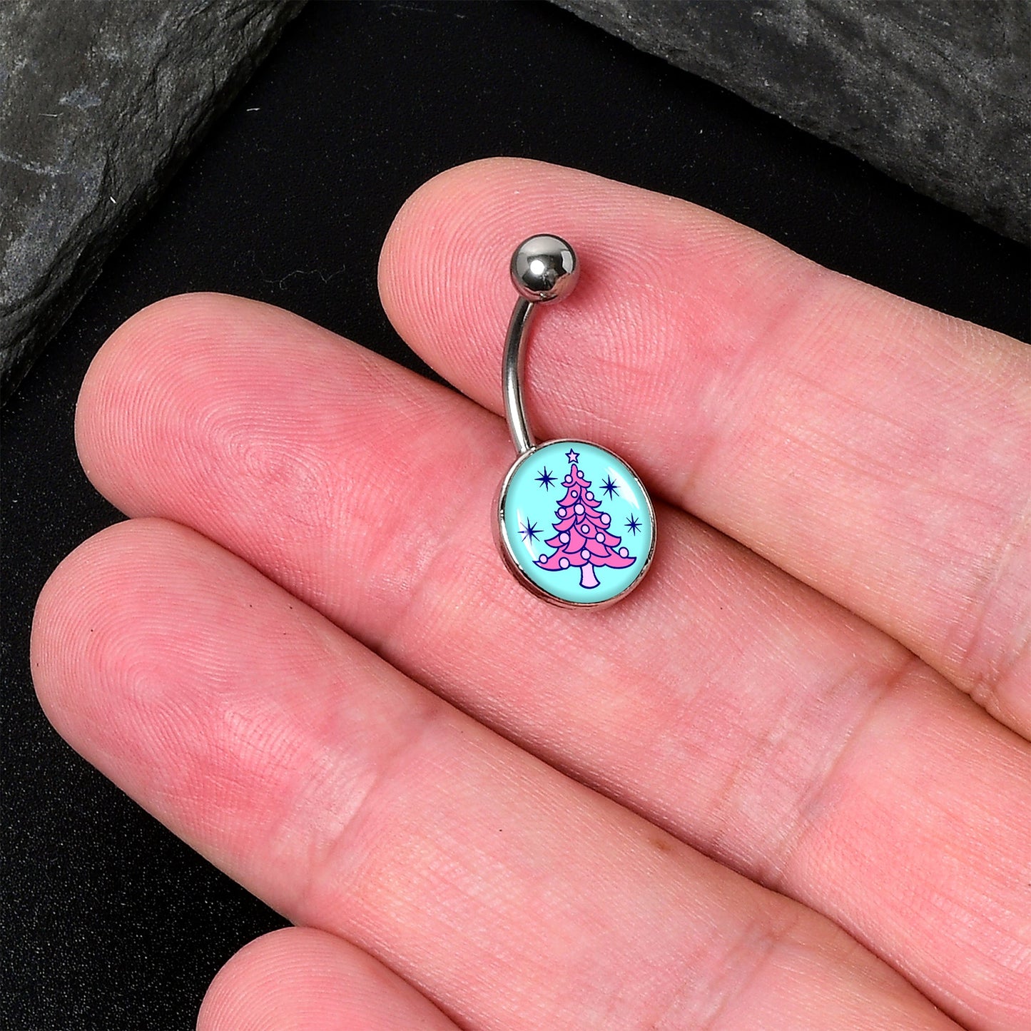 Pastel Christmas Tree Holiday Belly Ring by Onyx O