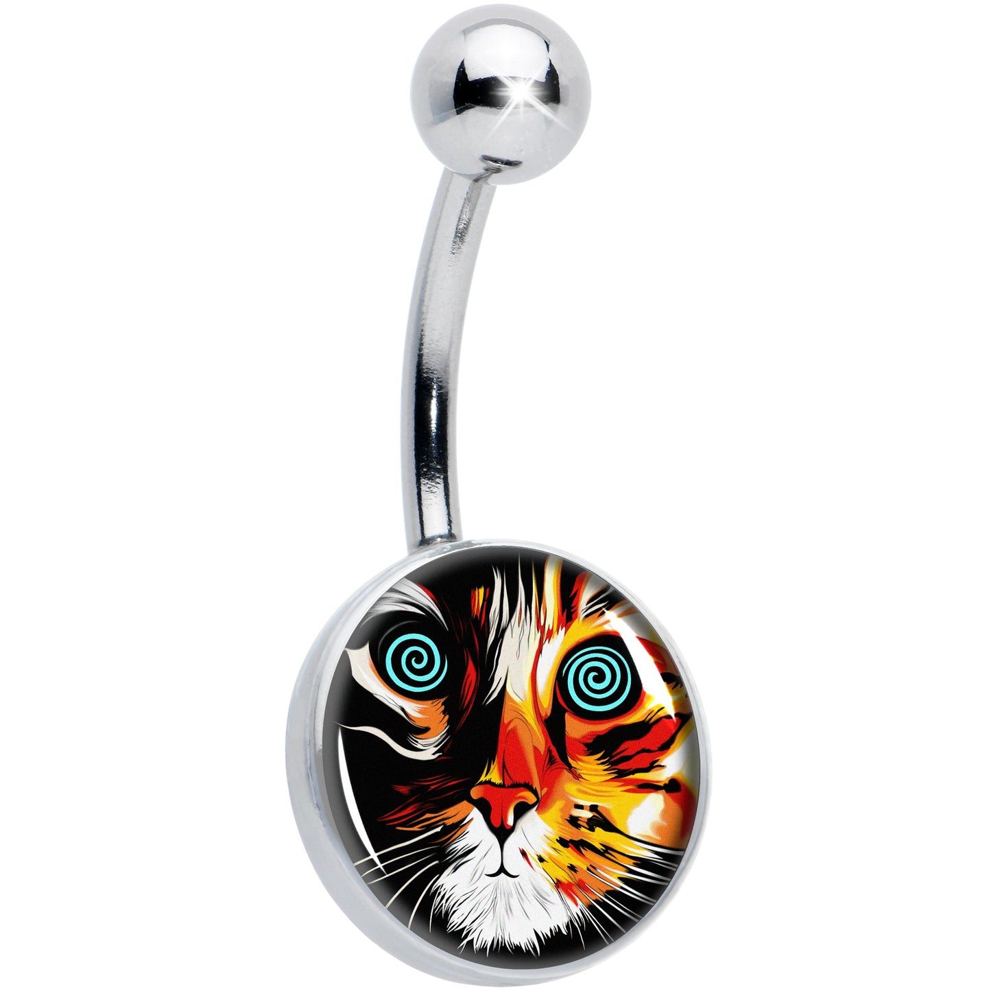 Colorful Trippy Cat Belly Ring by Onyx O