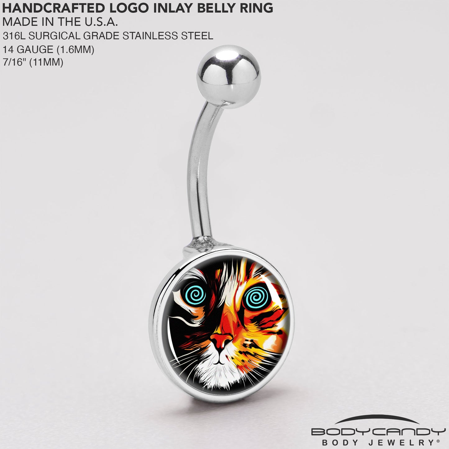 Colorful Trippy Cat Belly Ring by Onyx O
