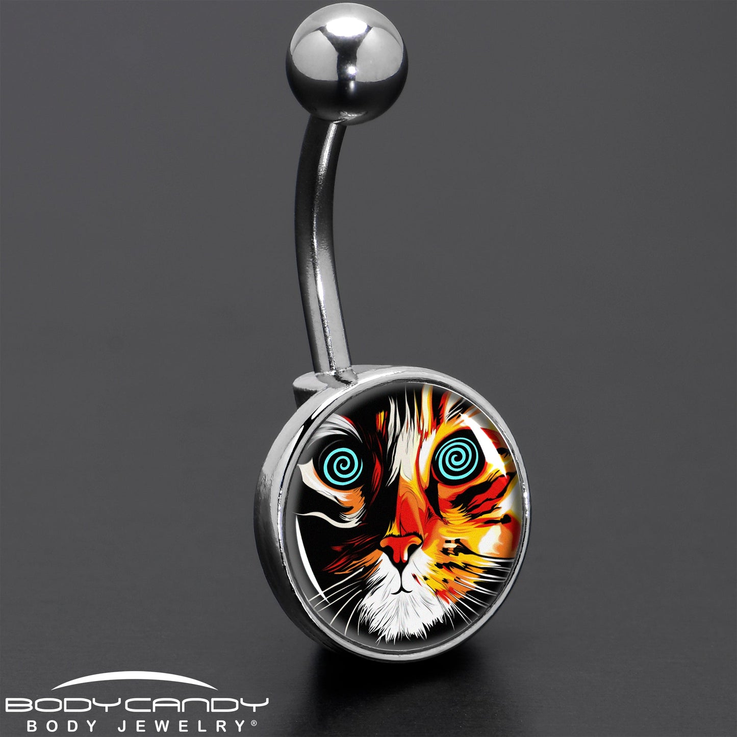 Colorful Trippy Cat Belly Ring by Onyx O