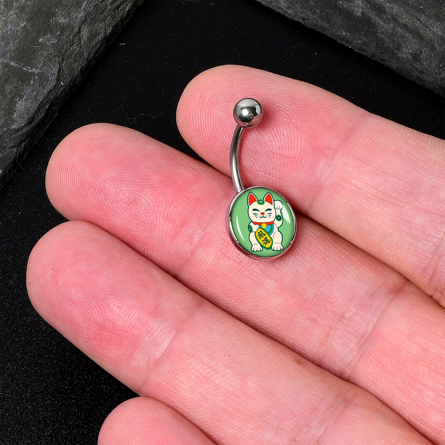 Waving Cat Belly Ring by Onyx O