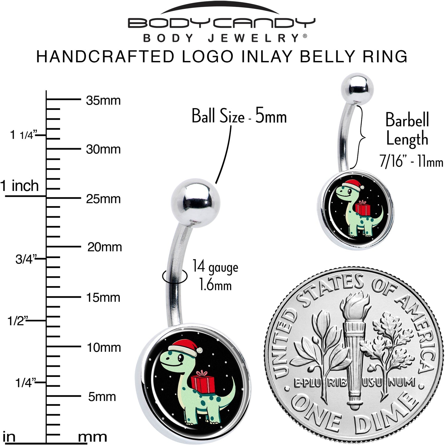 Christmas Holiday Dinosaur Belly Ring by Onyx O