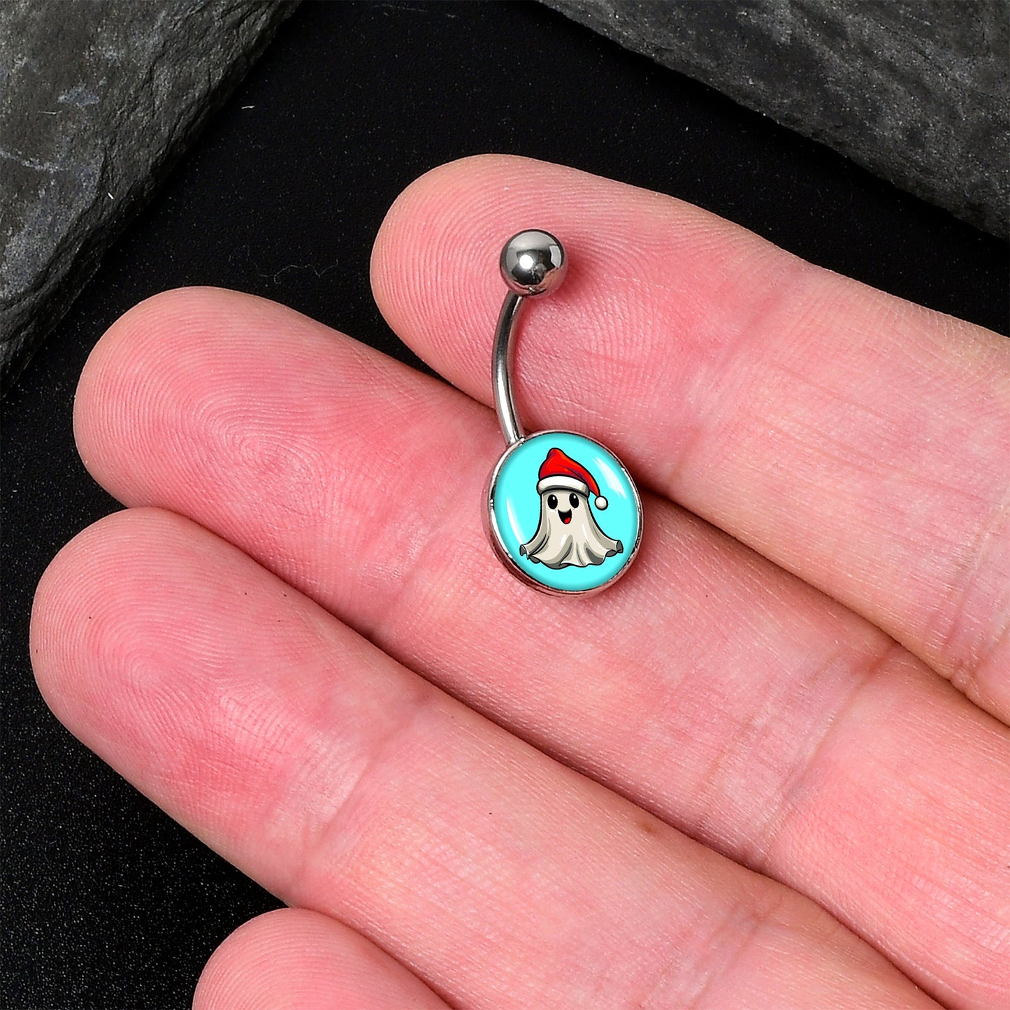 Holiday Christmas Spirit Ghost Belly Ring by Onyx O