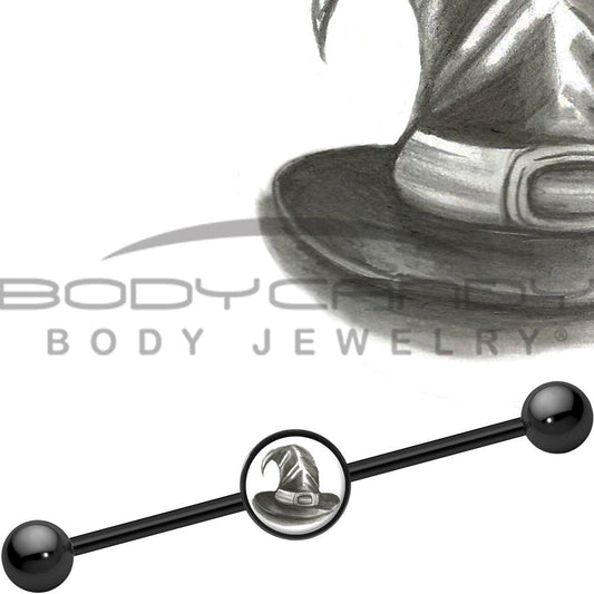 14G Black Anodized Magic Witch Hat Industrial Barbell 37mm