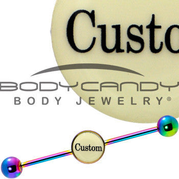 Custom Glow in the Dark Personalized Industrial Barbell in Rainbow Titanium