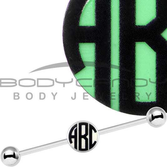 Glow in the Dark Personalized Custom Initial Industrial Barbell 37mm