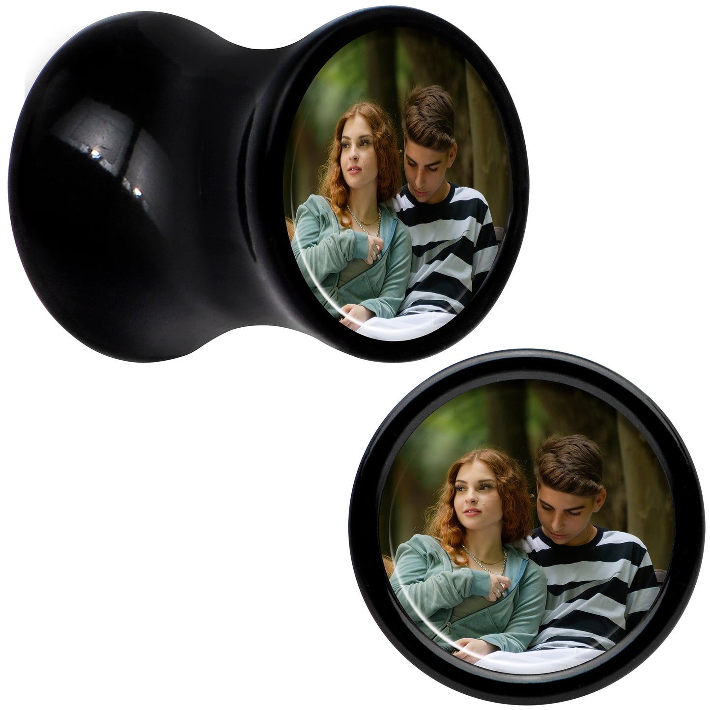Black Acrylic Custom Photo Saddle Plug - buy 2 for a pair