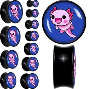 Adorable Axolotl Black Acrylic Saddle Plug Set by Onyx O