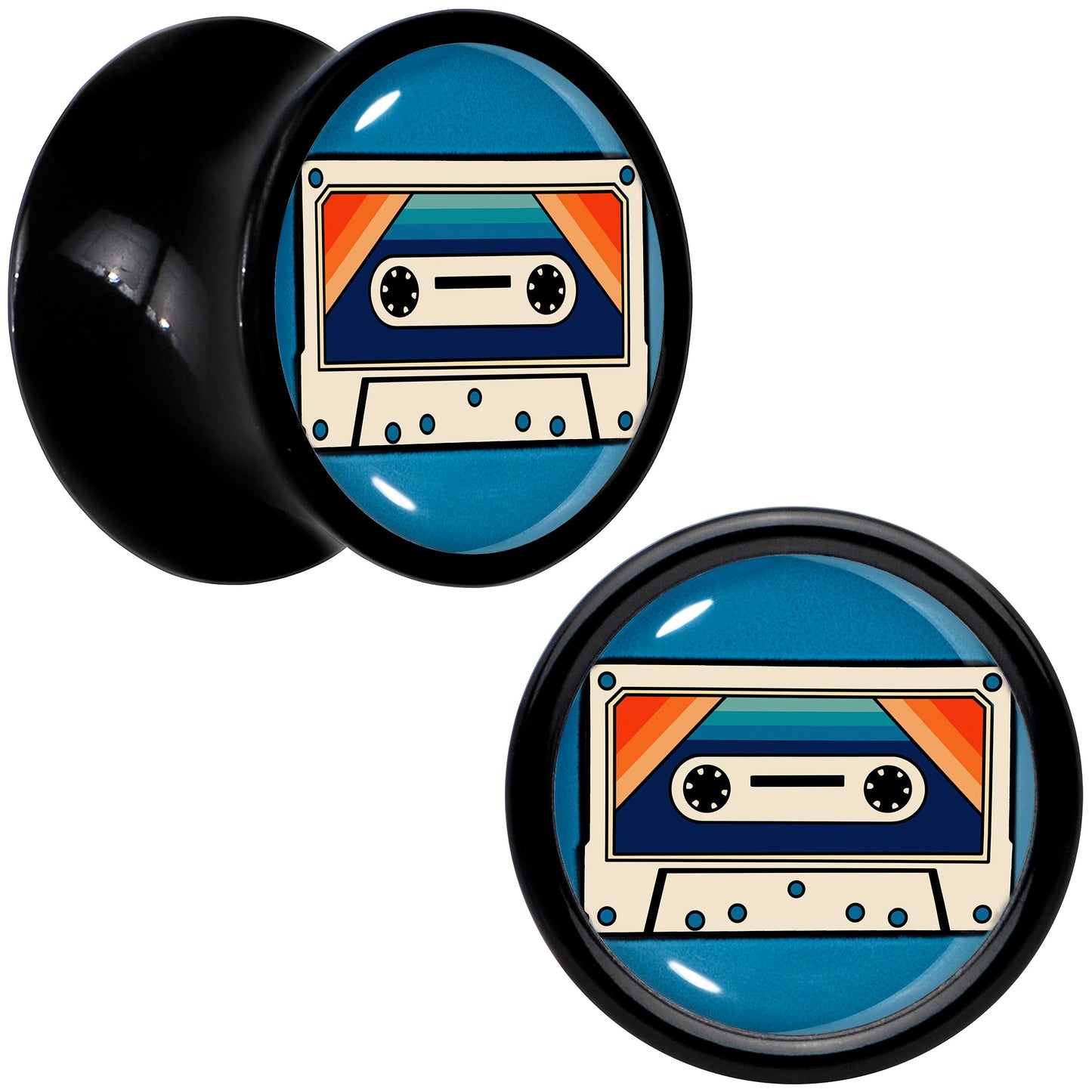 Black Acrylic Retro Cassette Double Flare Plug Set by Onyx O