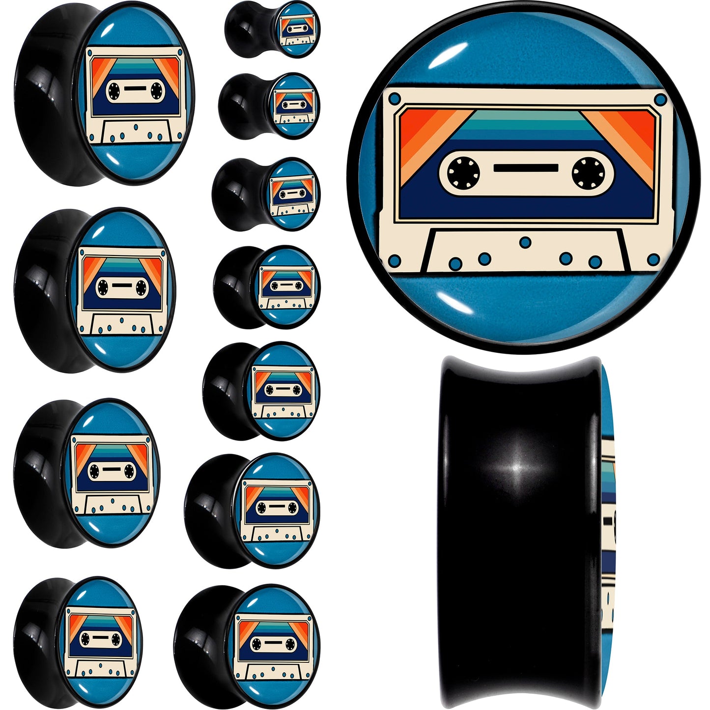 Black Acrylic Retro Cassette Double Flare Plug Set by Onyx O