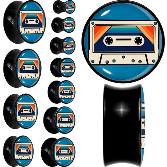 Black Acrylic Retro Cassette Double Flare Plug Set by Onyx O