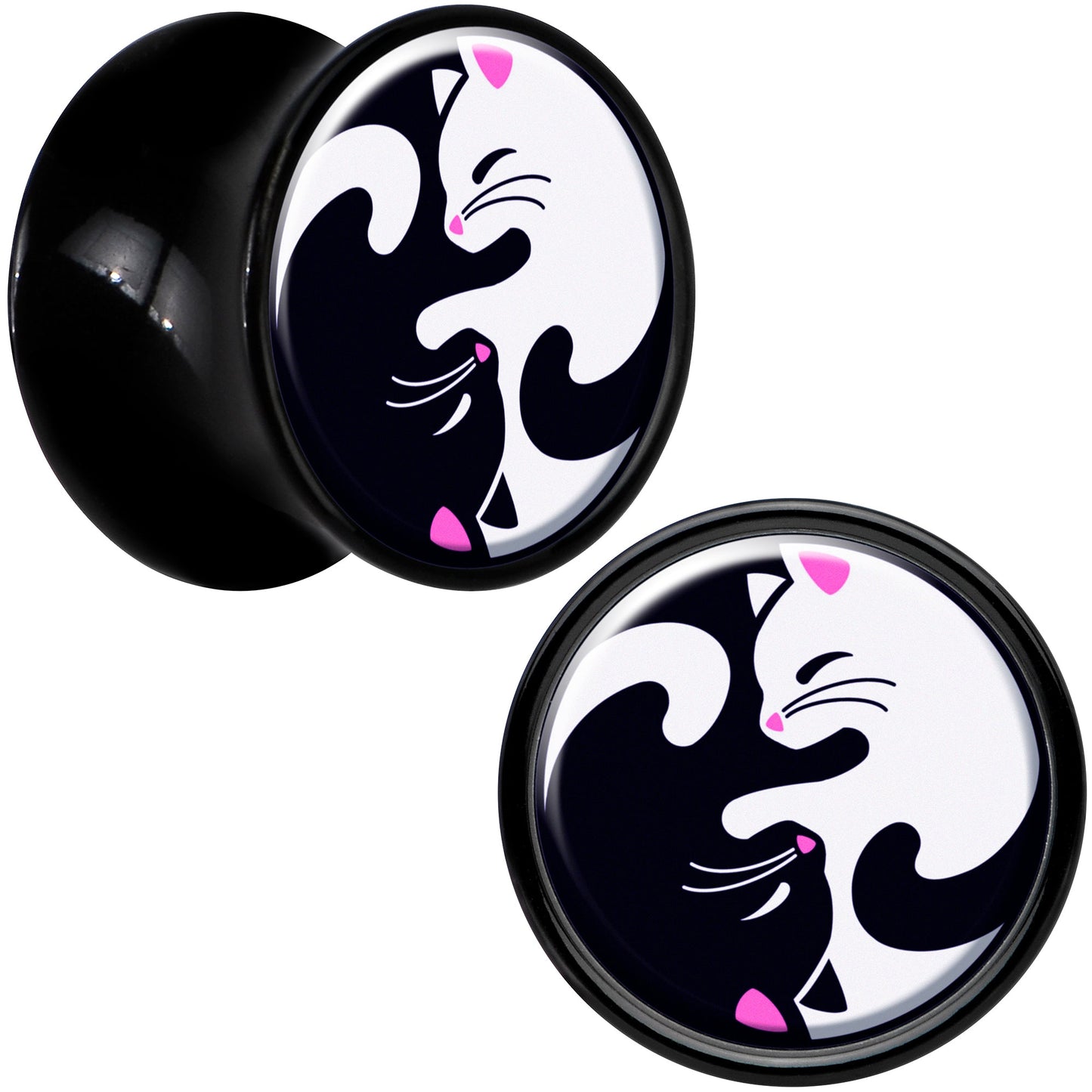 Black Acrylic Cute Kitty Cat Yin Yang Double Flare Plug Set by Onyx O
