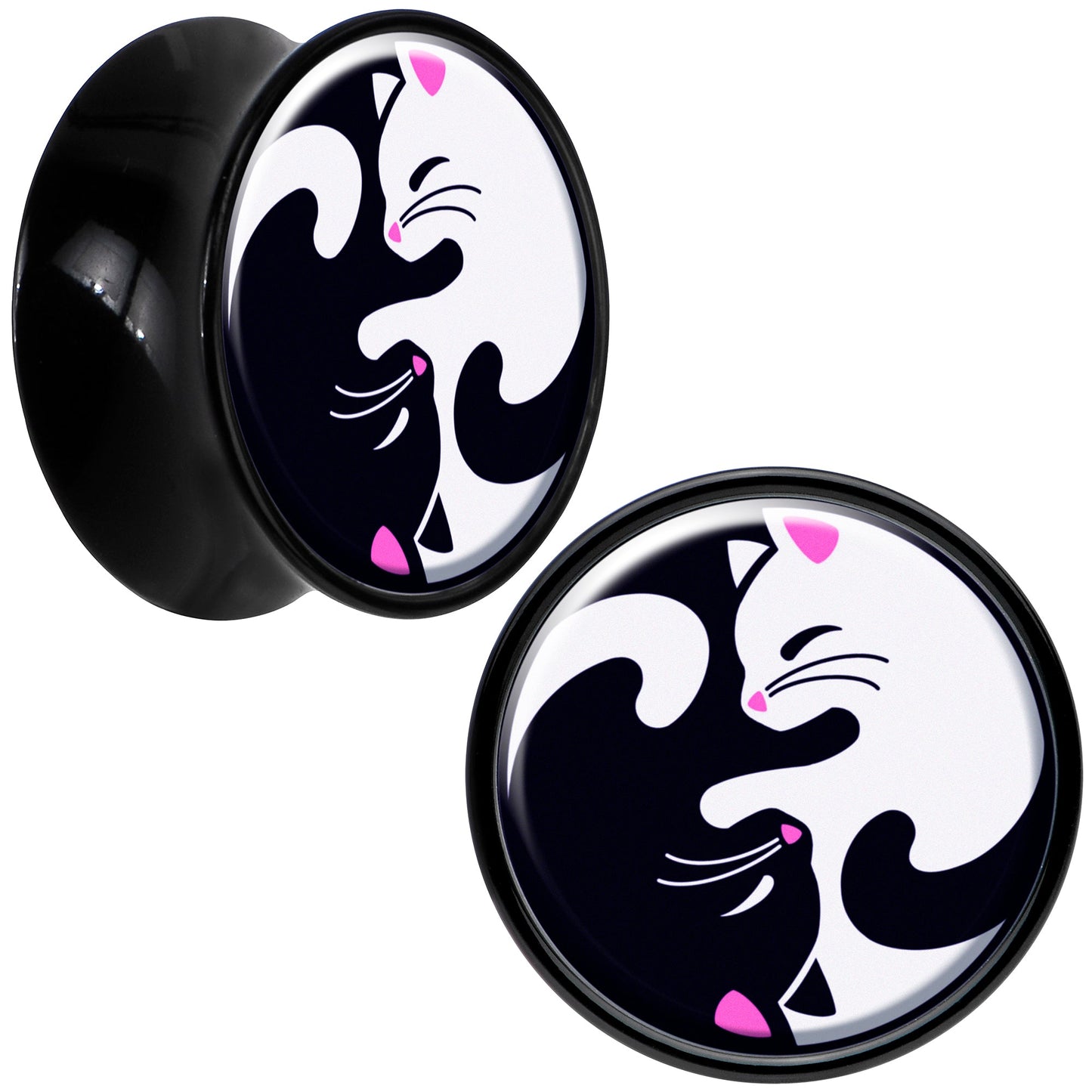 Black Acrylic Cute Kitty Cat Yin Yang Double Flare Plug Set by Onyx O