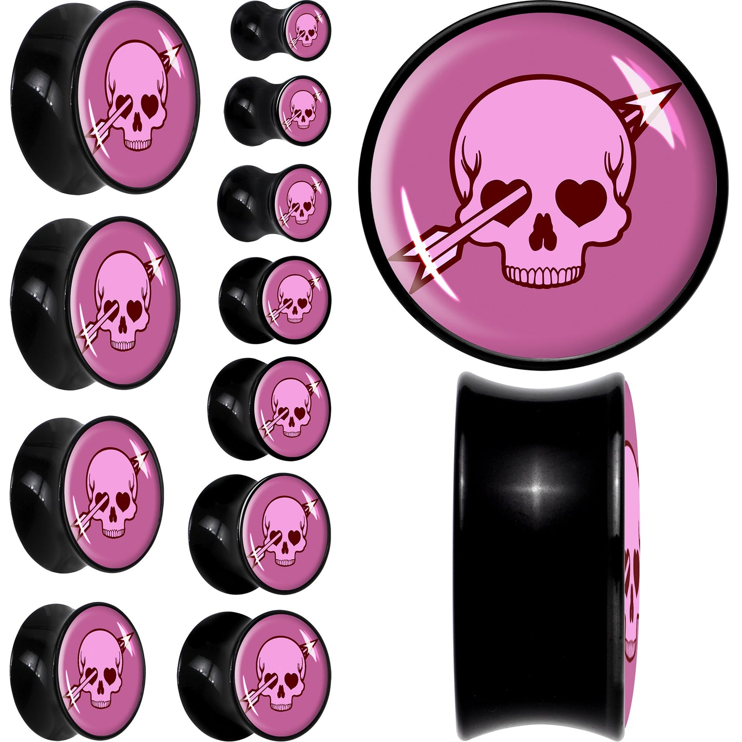 Valentine Cupid Skull Black Acrylic Saddle Plug Set by Onyx O