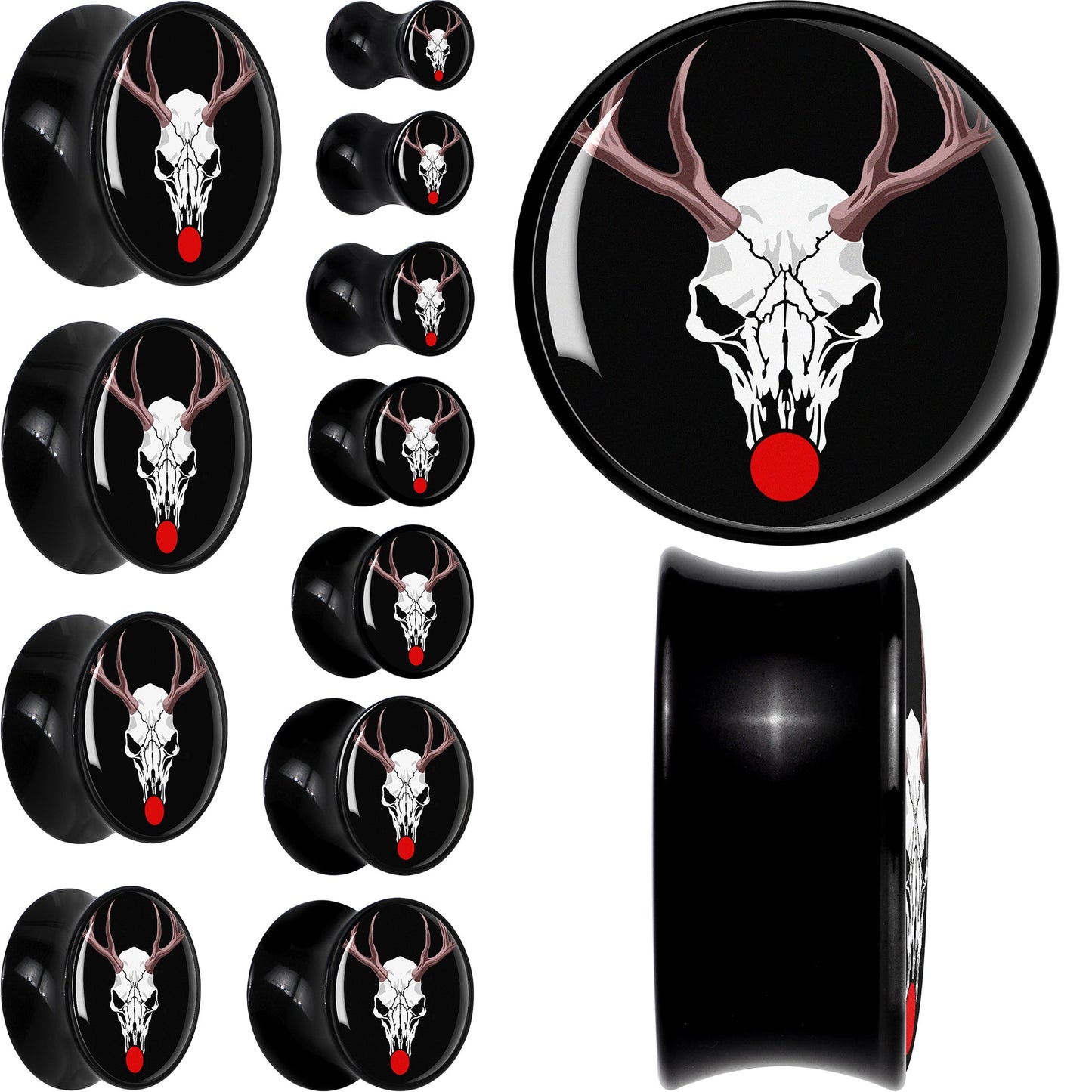 Holiday Dead Nosed Reindeer Black Acrylic Saddle Plug Set by Onyx O