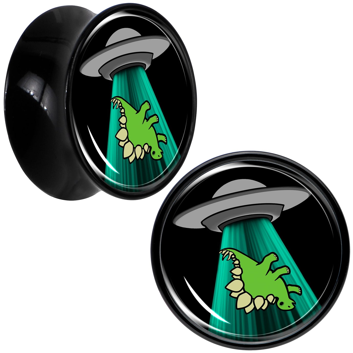 Black Acrylic Alien UFO Dinosaur Abduction Double Flare Plug Set by Onyx O