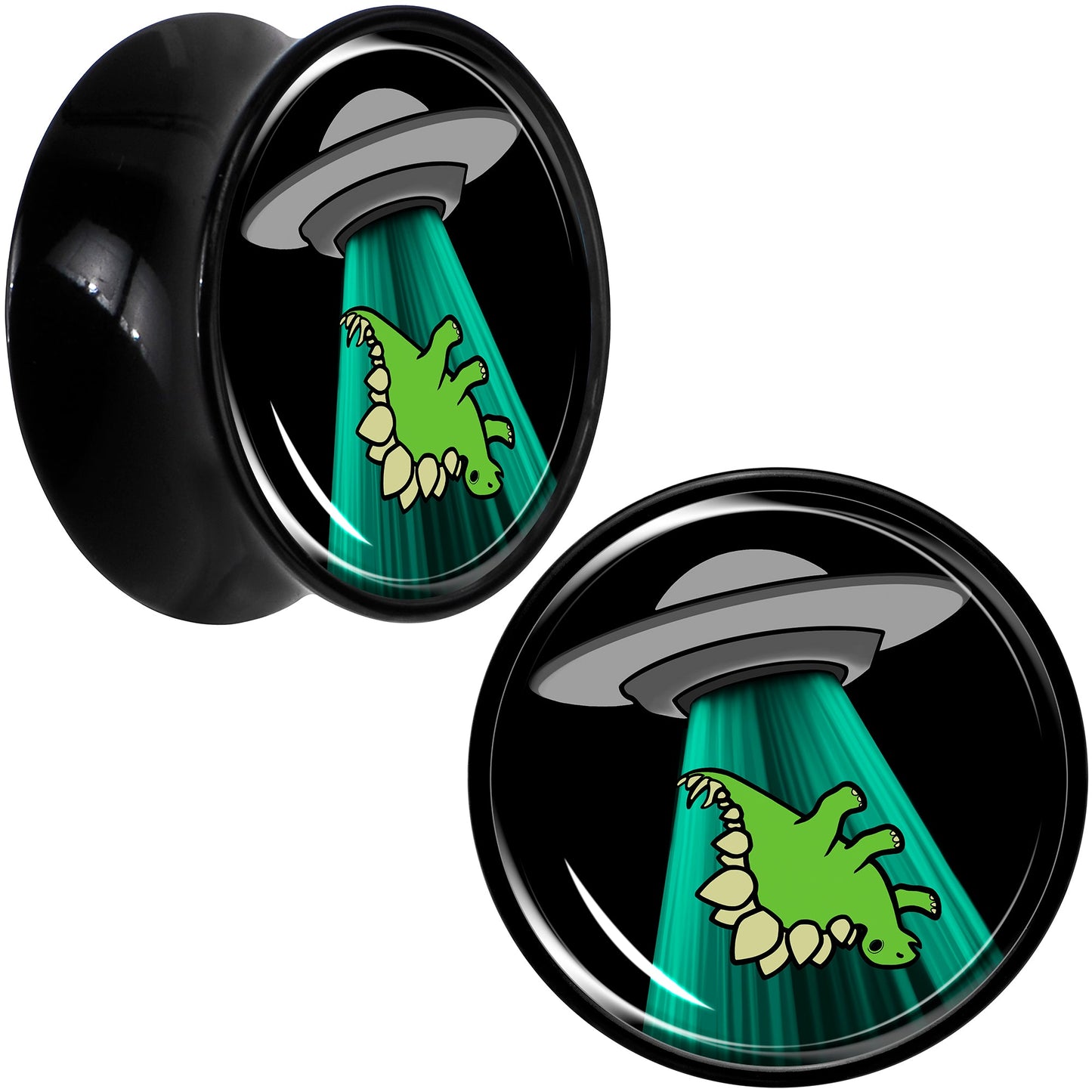 Black Acrylic Alien UFO Dinosaur Abduction Double Flare Plug Set by Onyx O