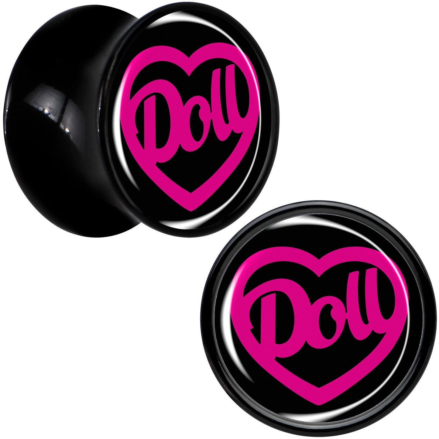 Hollow Heart Doll Word Black Acrylic Saddle Plug Set by Onyx O
