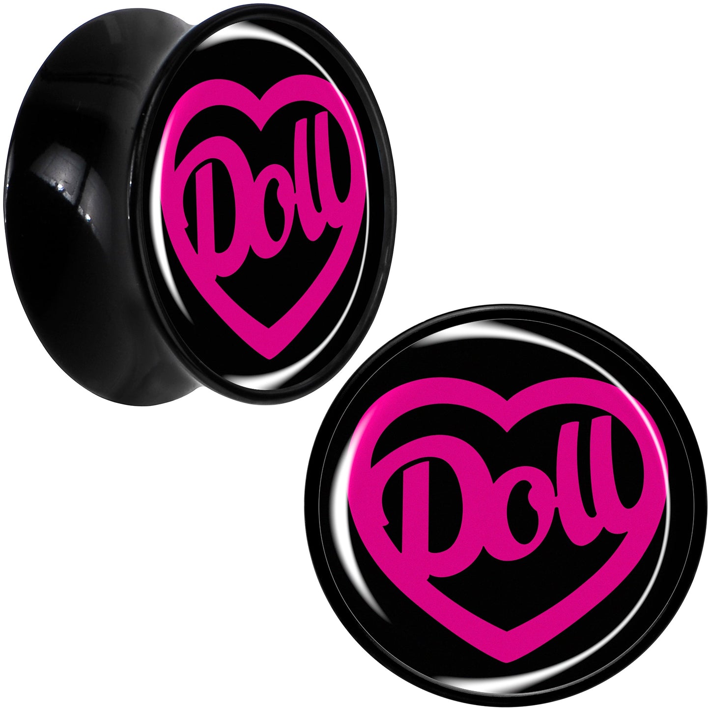 Hollow Heart Doll Word Black Acrylic Saddle Plug Set by Onyx O