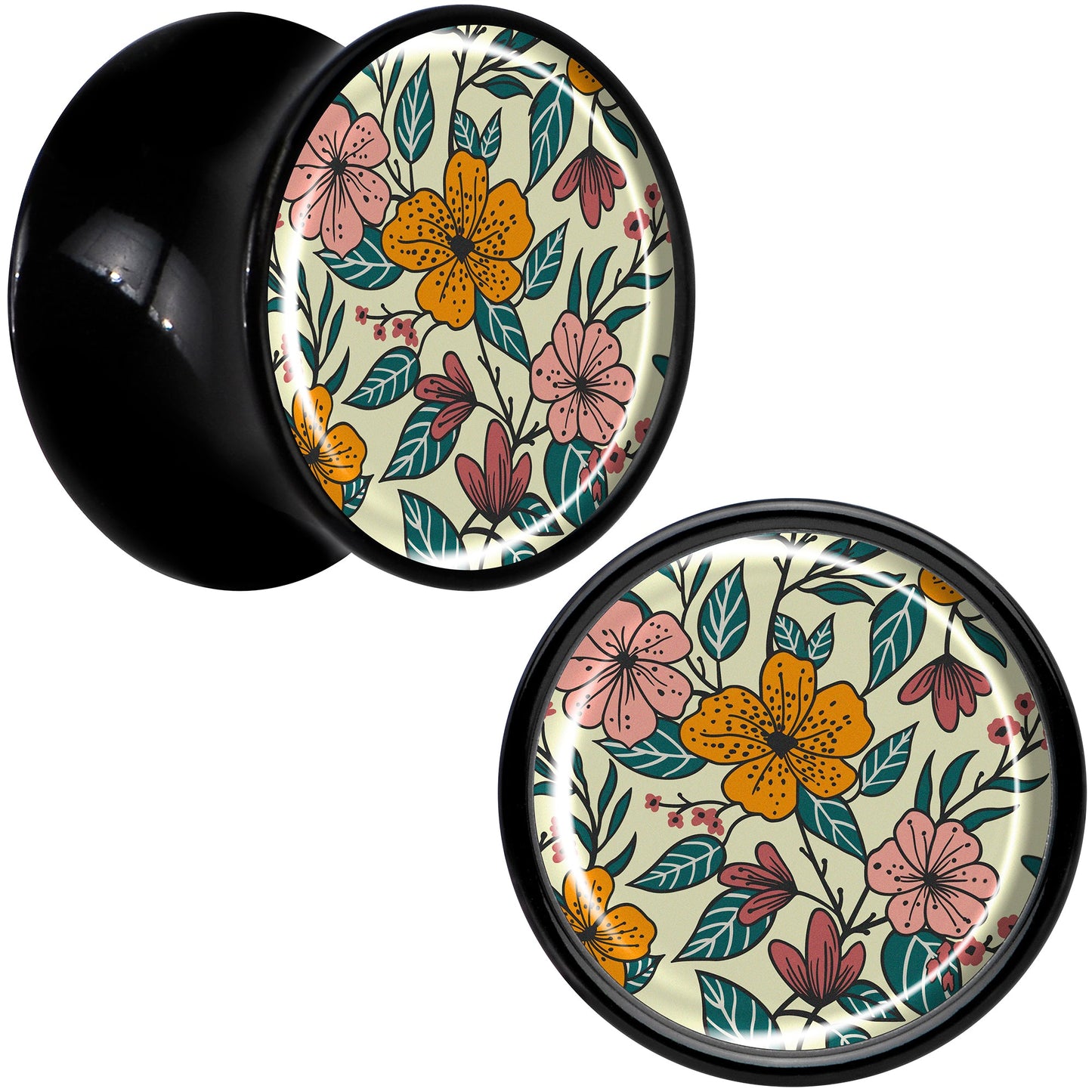 Blossom Creation Wildflower Flowers Black Acrylic Saddle Plug Set by Onyx O