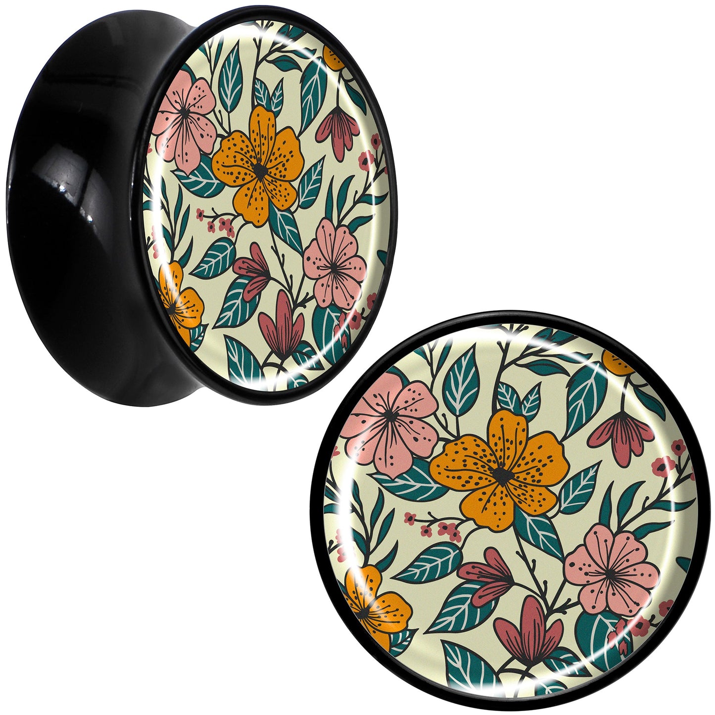 Blossom Creation Wildflower Flowers Black Acrylic Saddle Plug Set by Onyx O
