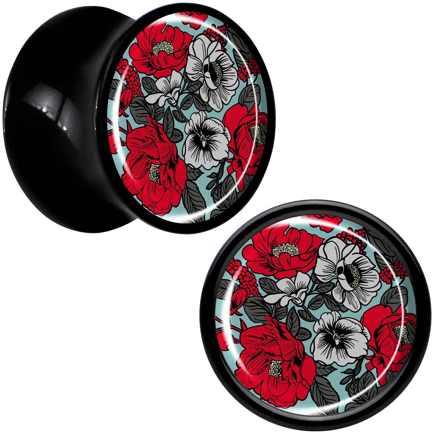 Blossom Creation Vibrant Bloom of Flowers Black Acrylic Saddle Plug Set by Onyx O