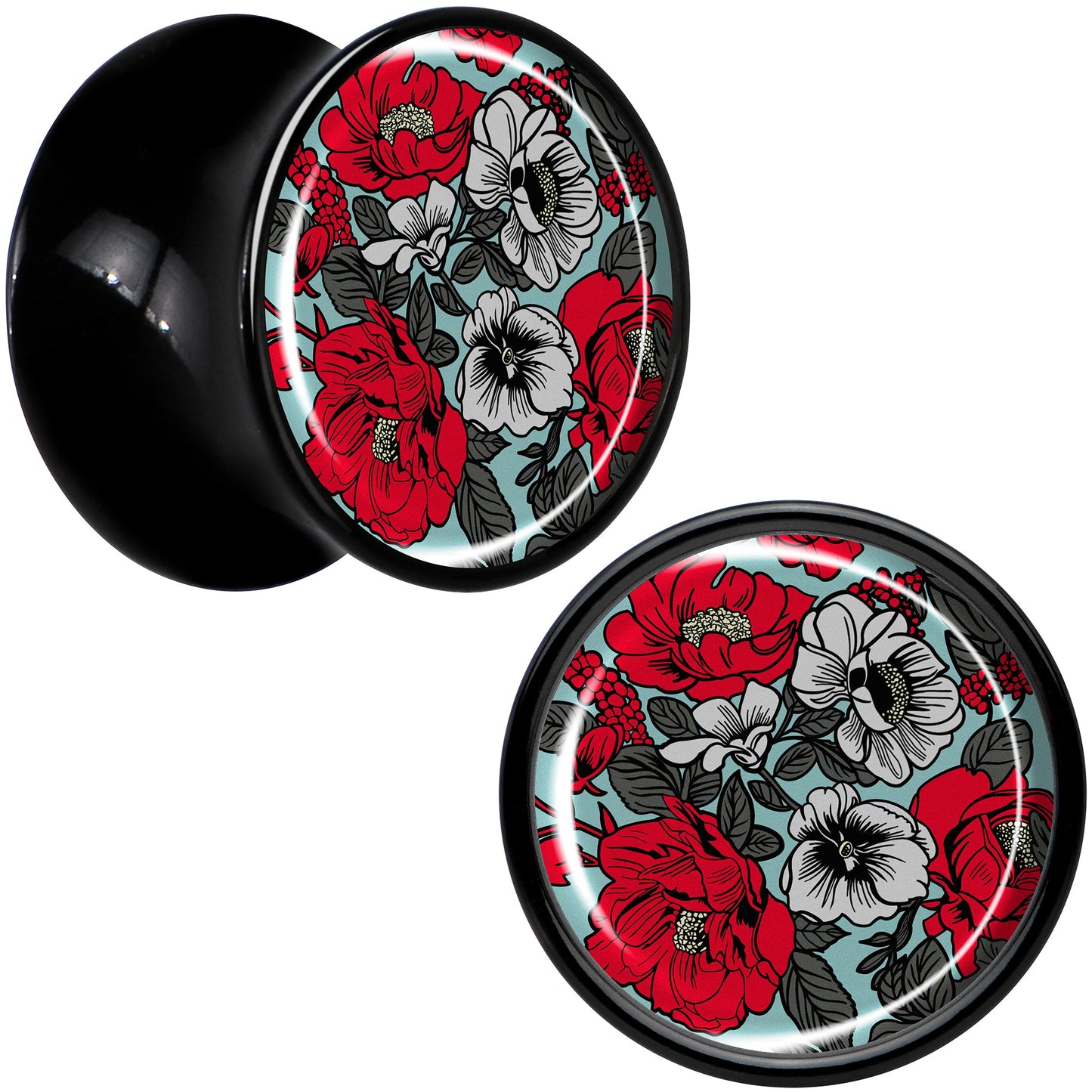 Blossom Creation Vibrant Bloom of Flowers Black Acrylic Saddle Plug Set by Onyx O