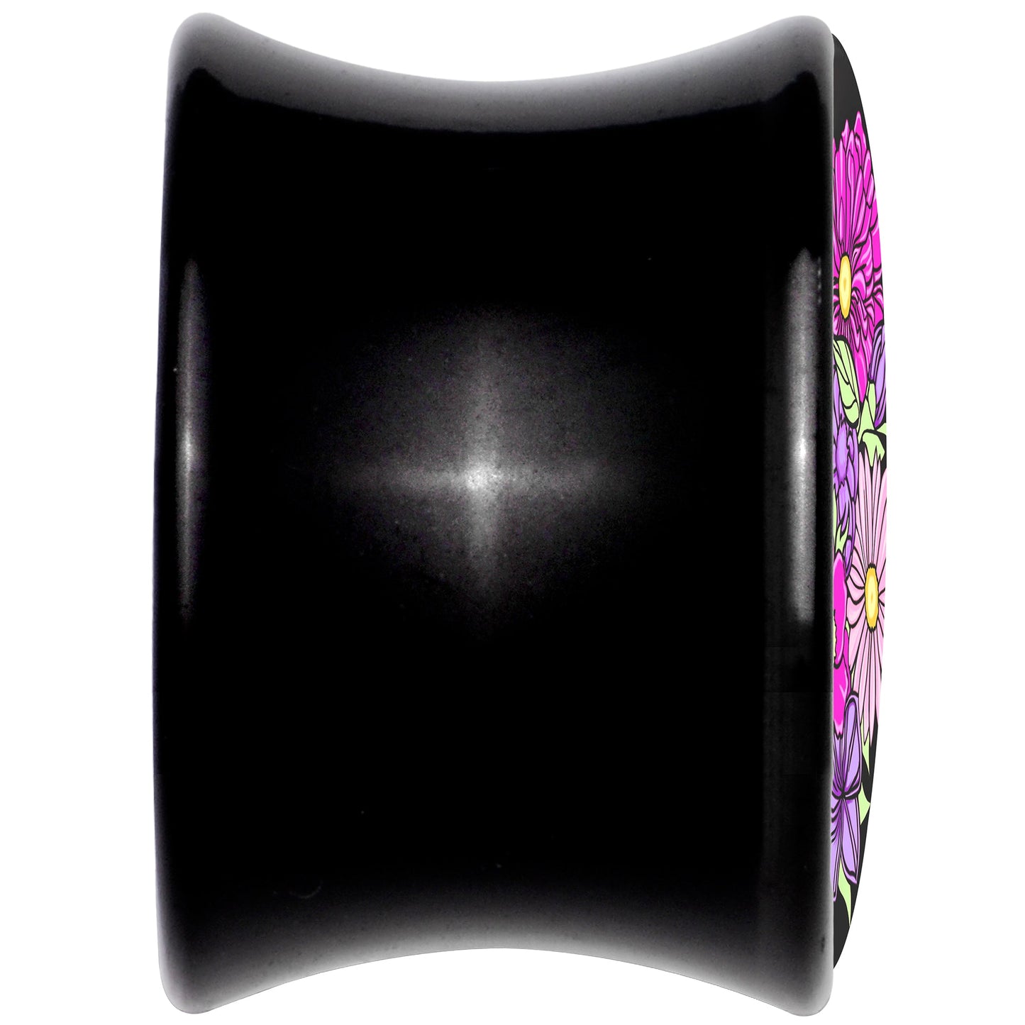 Floral Flowers Skull Black Acrylic Saddle Plug Set 8mm to 20mm by Onyx O