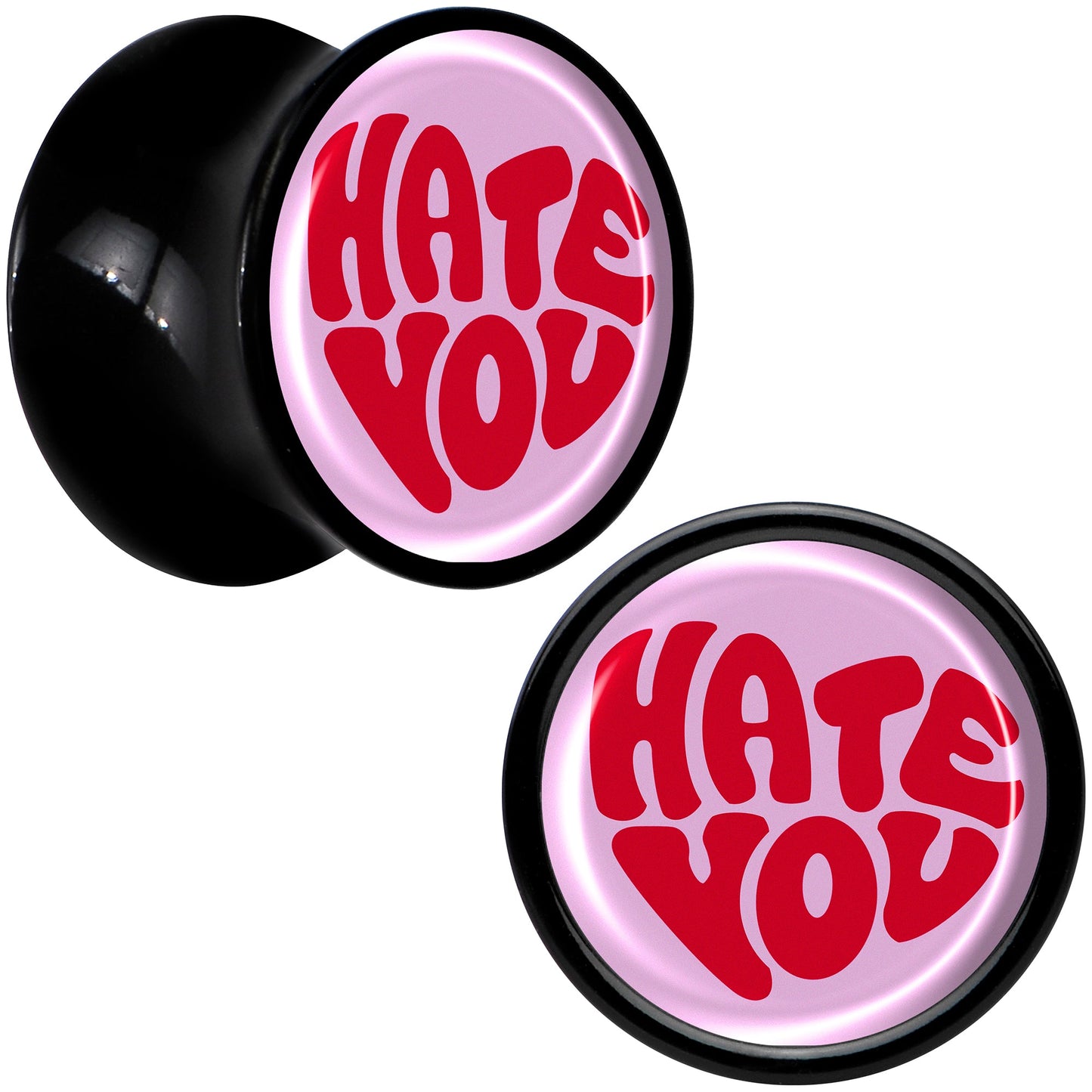 Retro Text Hate You Black Acrylic Saddle Plug Set by Onyx O