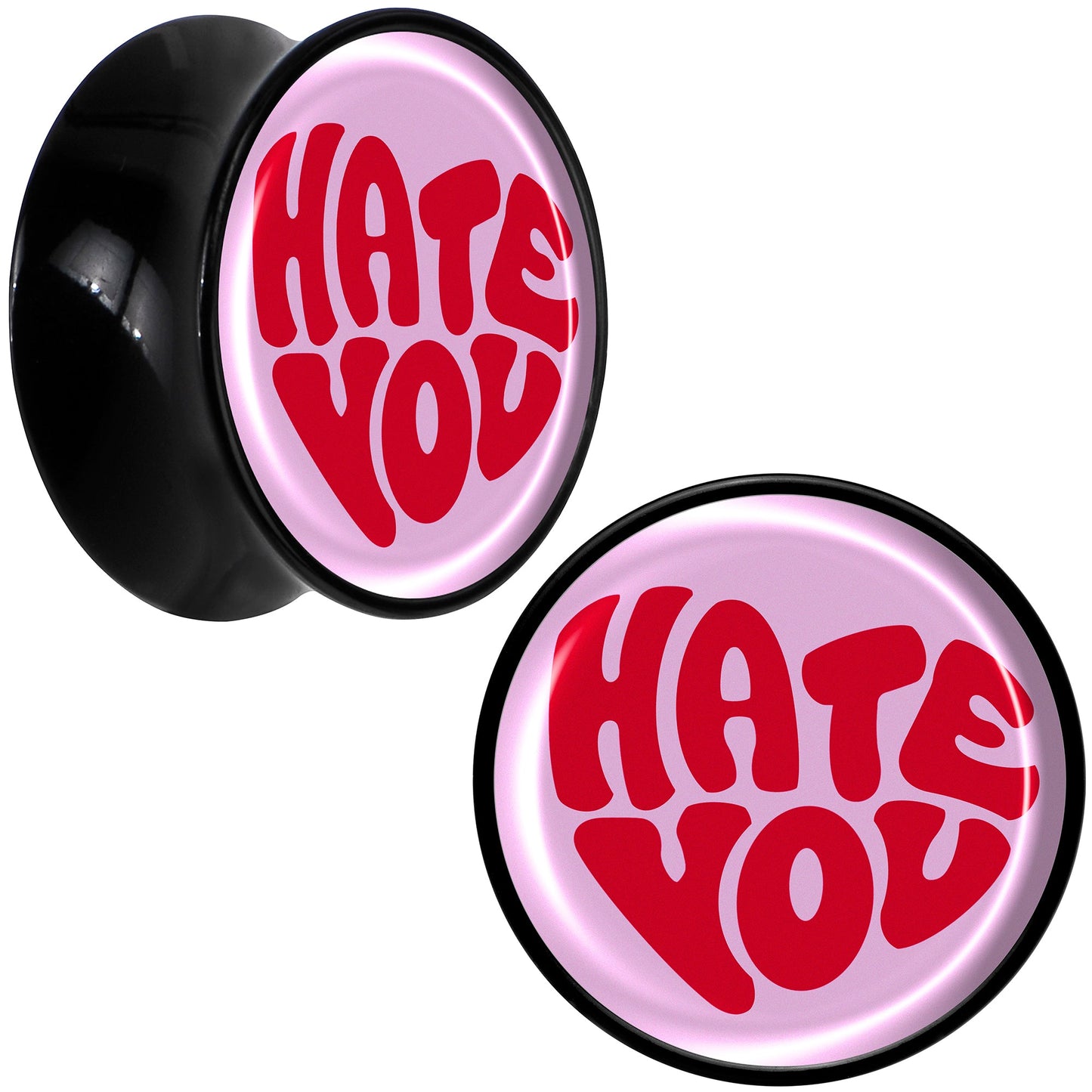 Retro Text Hate You Black Acrylic Saddle Plug Set by Onyx O