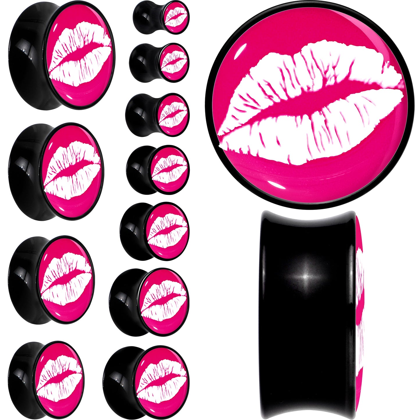 Black Acrylic Red Hot Lips Double Flare Plug Set by Onyx O