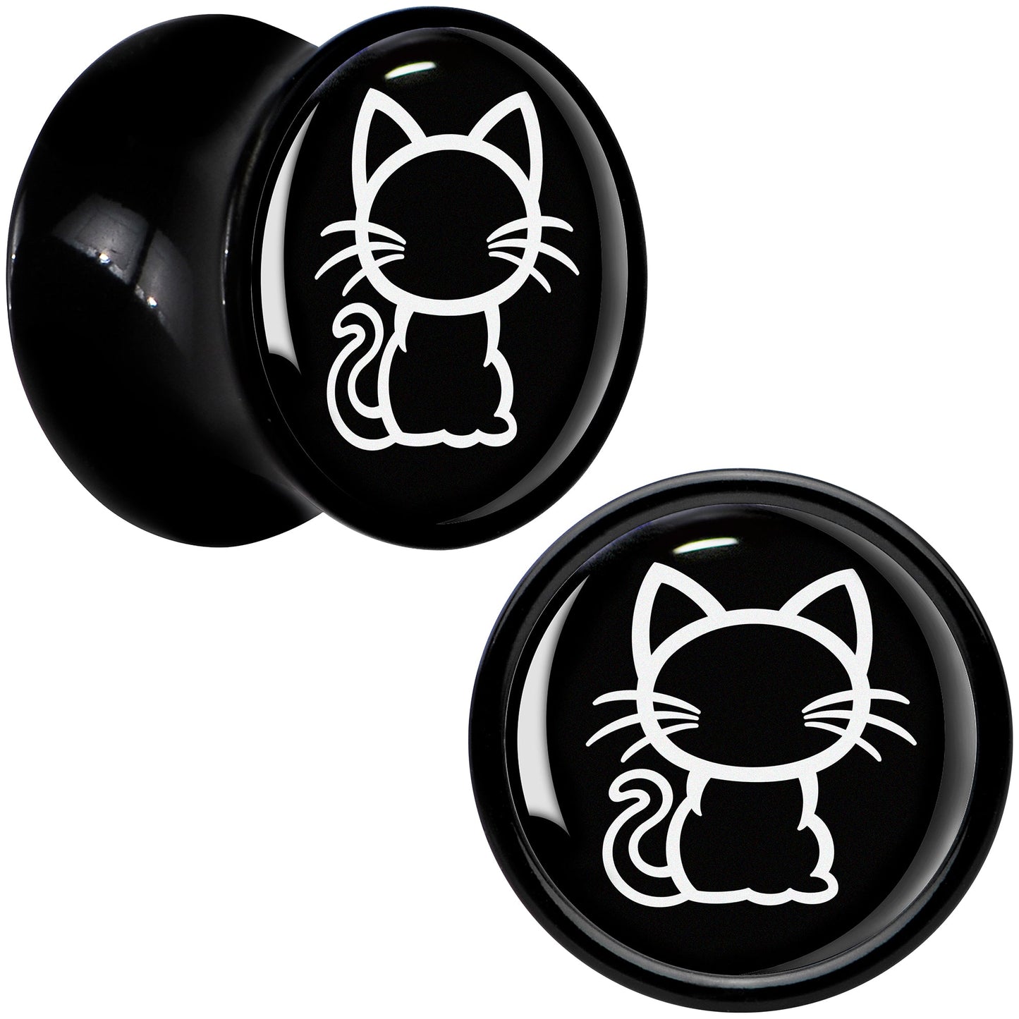 Black and White Kitty Cat Black Acrylic Saddle Plug Set 8mm to 20mm by Onyx O