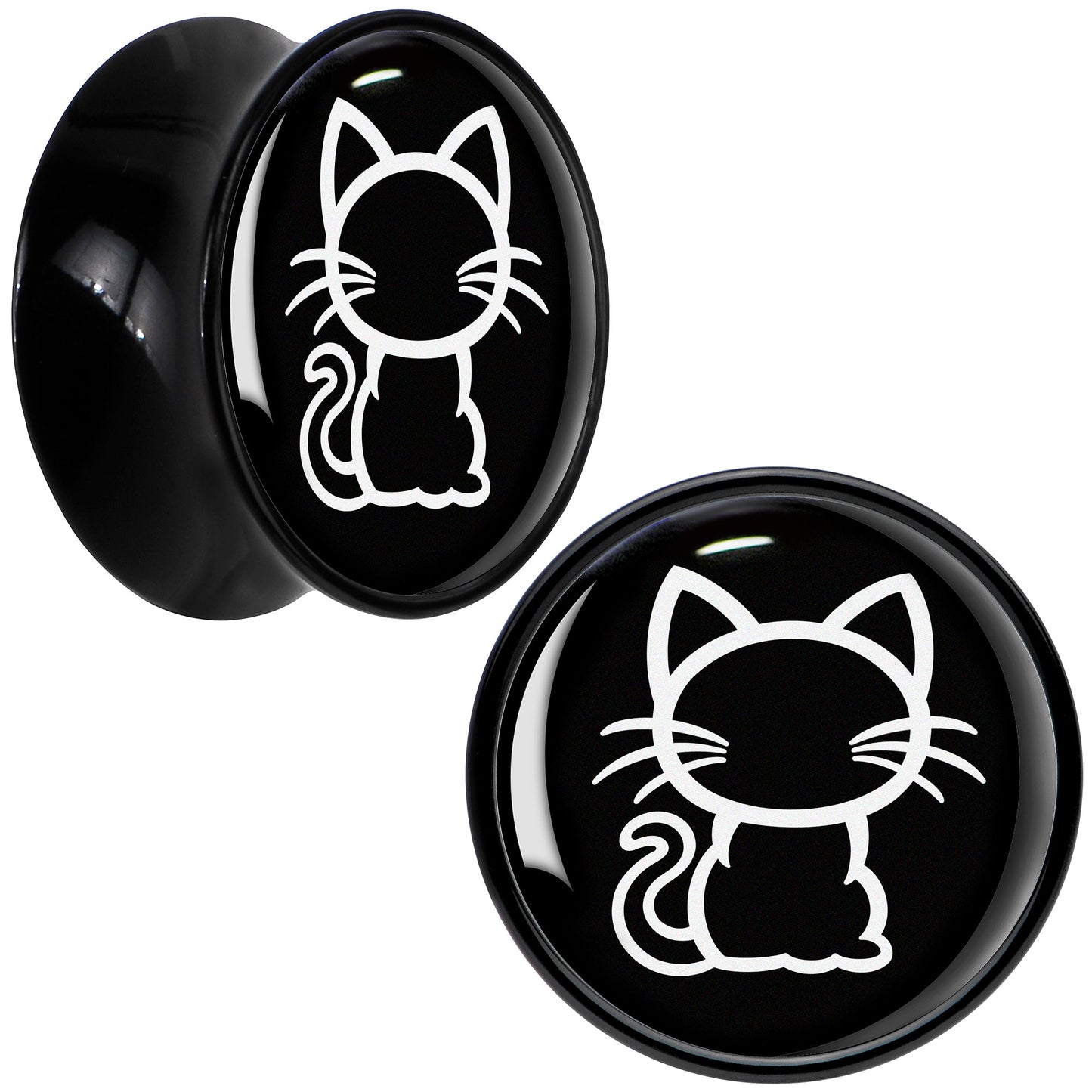 Black and White Kitty Cat Black Acrylic Saddle Plug Set 8mm to 20mm by Onyx O