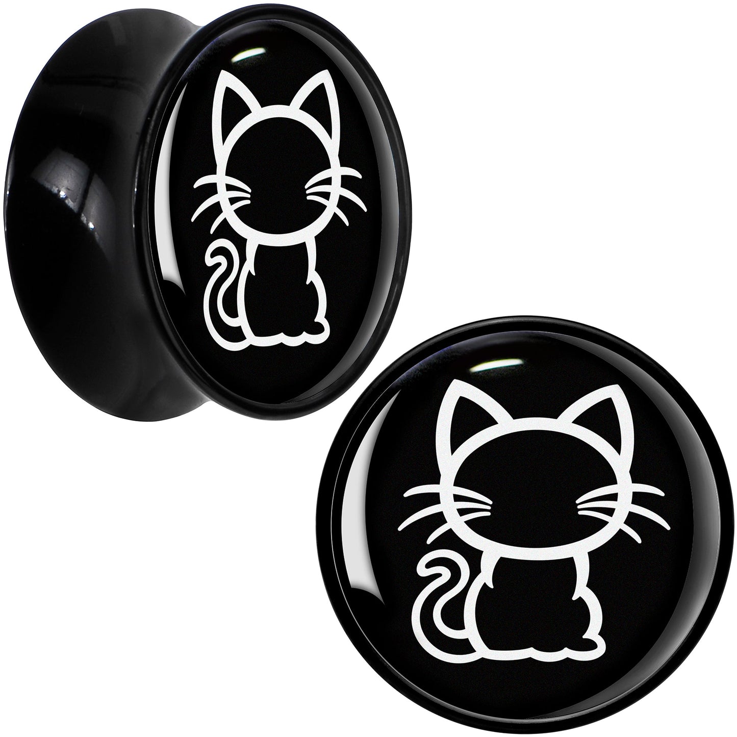 Black and White Kitty Cat Black Acrylic Saddle Plug Set 8mm to 20mm by Onyx O