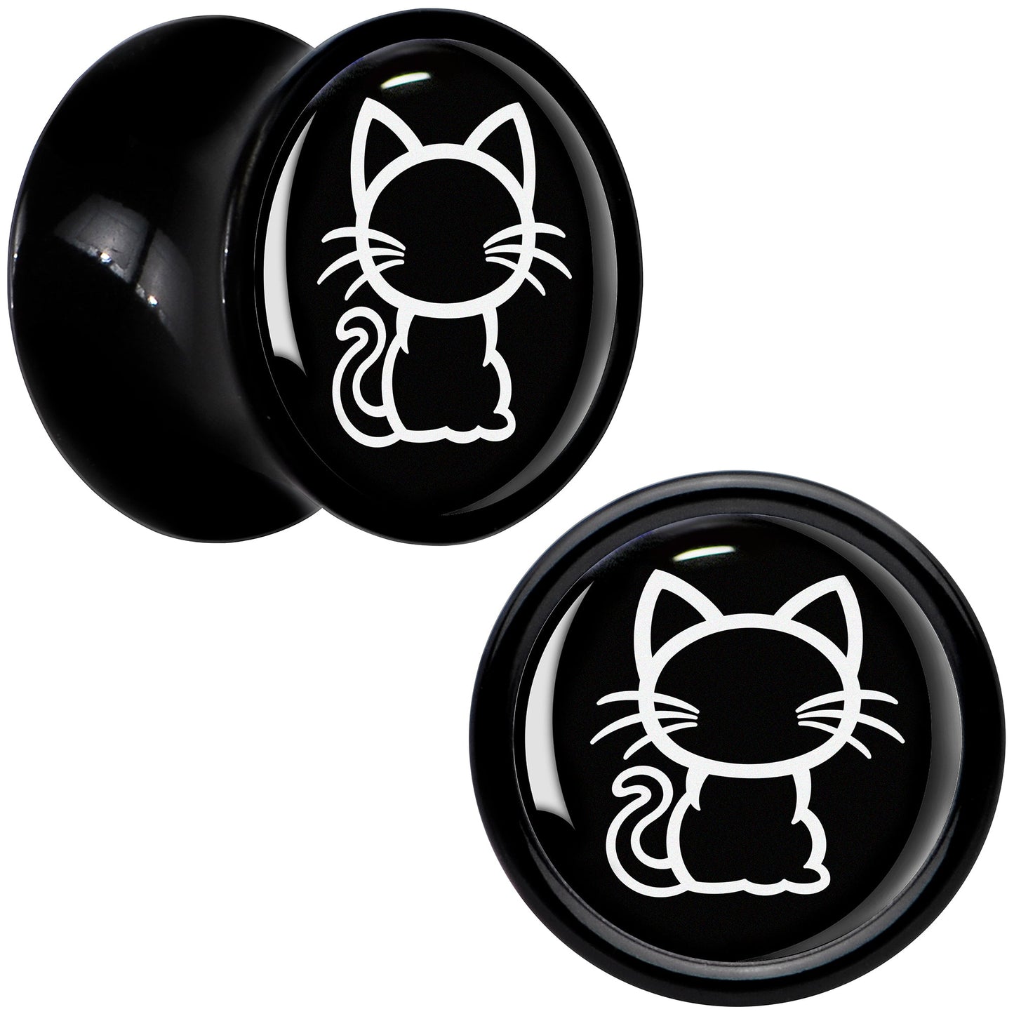 Black and White Kitty Cat Black Acrylic Saddle Plug Set 8mm to 20mm by Onyx O
