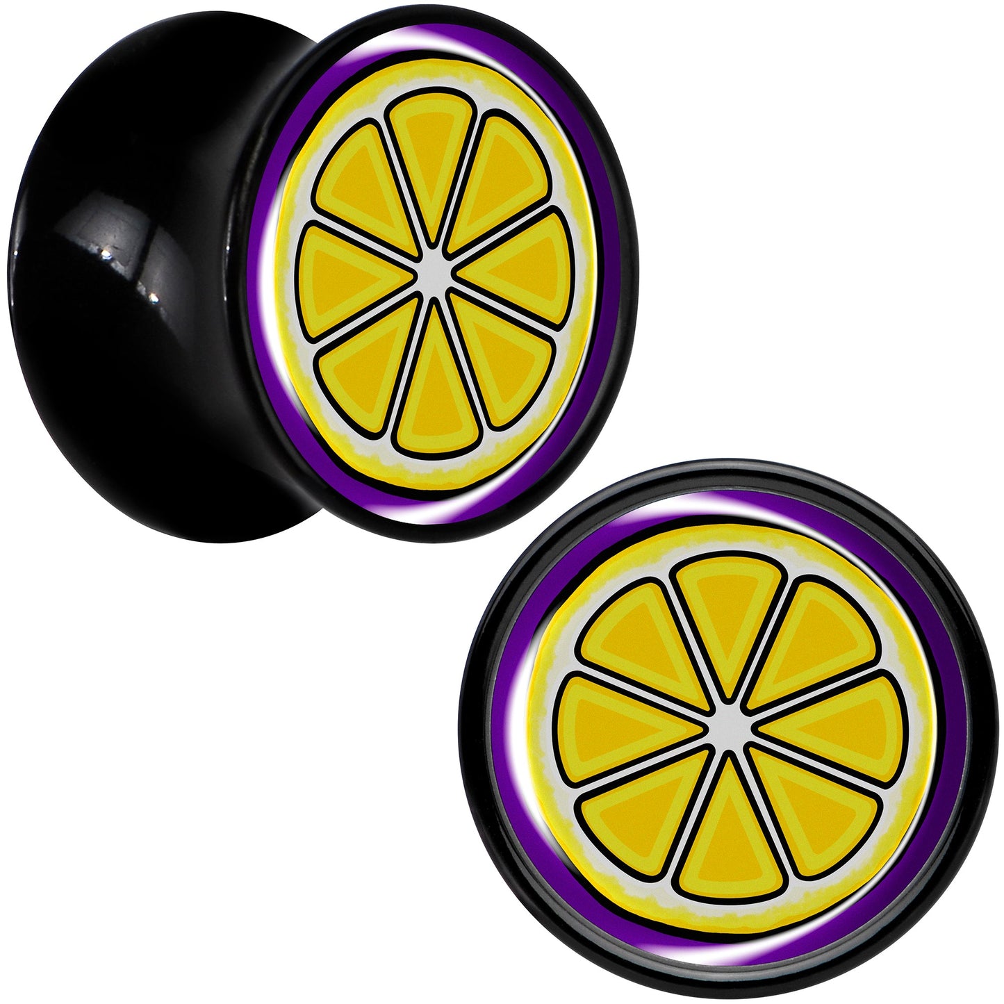Yellow Slice of Lemon Black Acrylic Saddle Plug Set by Onyx O