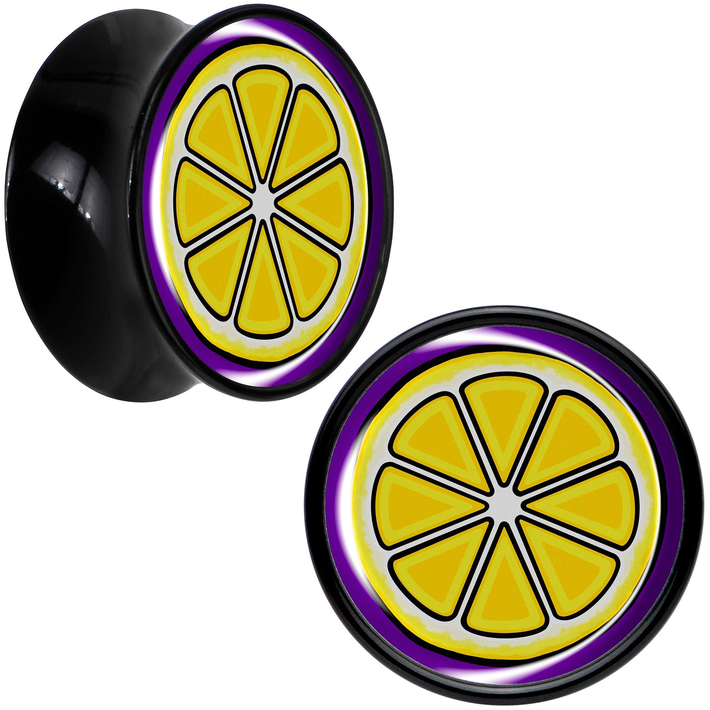 Yellow Slice of Lemon Black Acrylic Saddle Plug Set by Onyx O