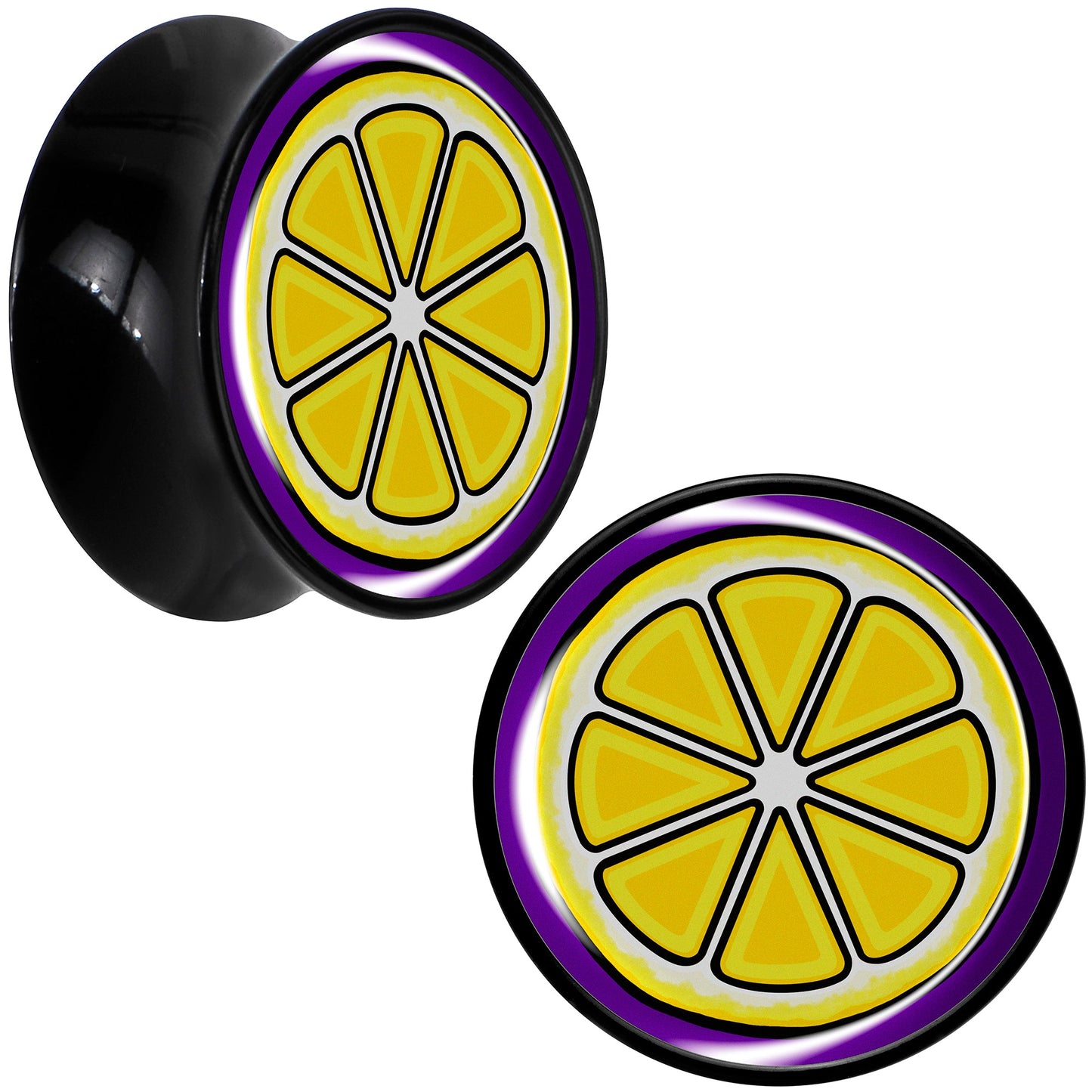 Yellow Slice of Lemon Black Acrylic Saddle Plug Set by Onyx O