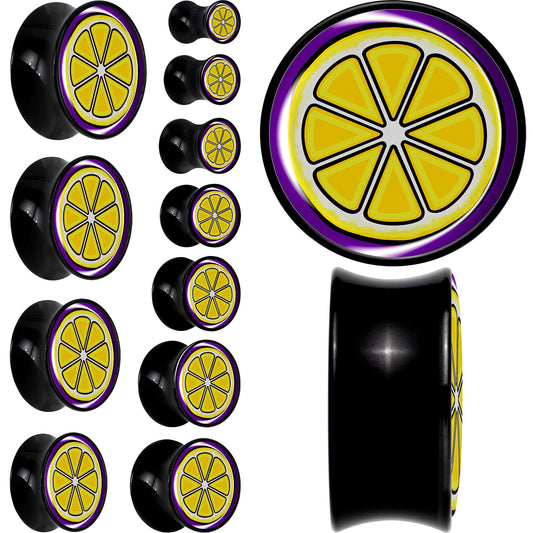 Yellow Slice of Lemon Black Acrylic Saddle Plug Set by Onyx O