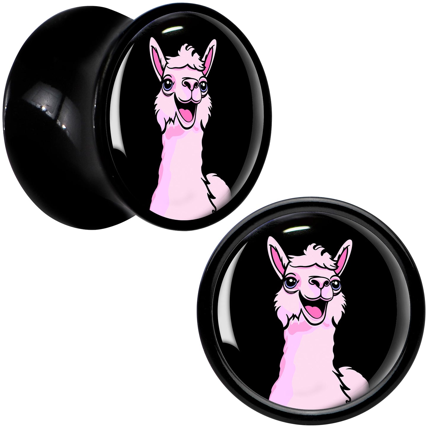 Pink Happy Llama Black Acrylic Saddle Plug Set 8mm to 20mm by Onyx O