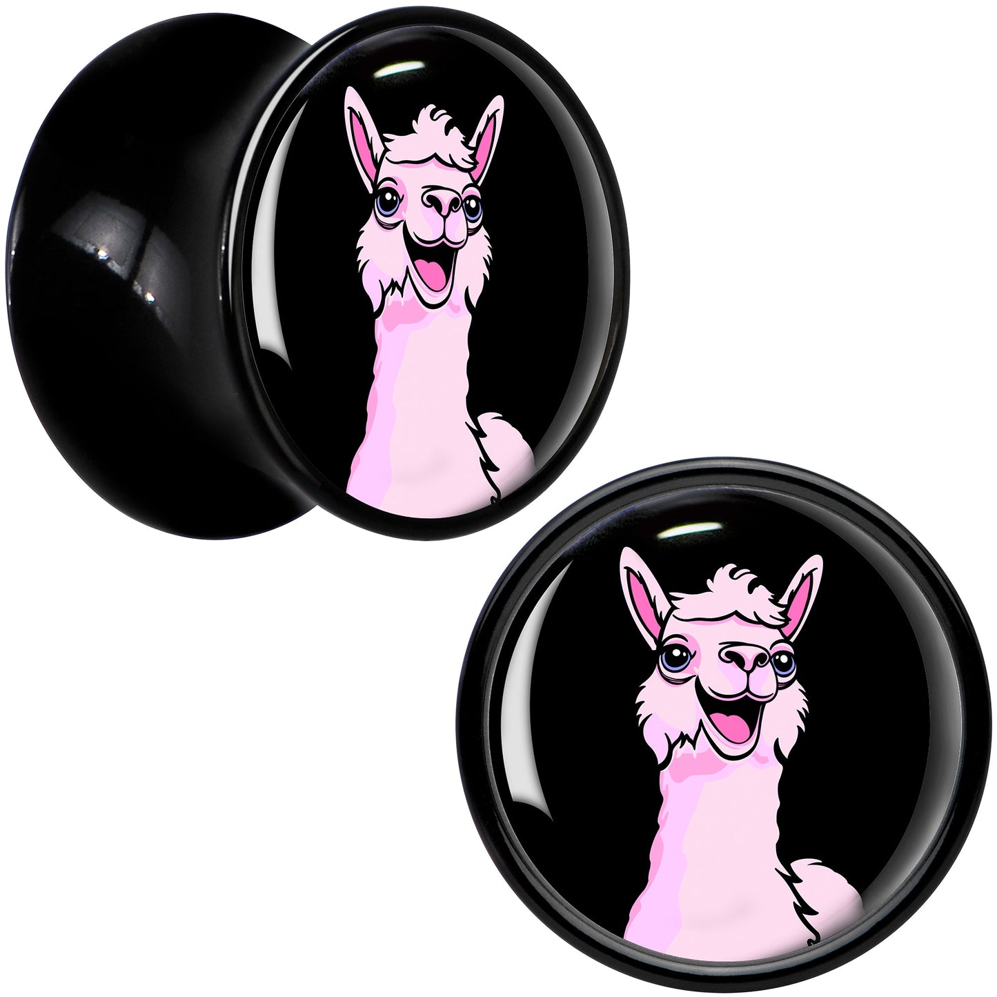 Pink Happy Llama Black Acrylic Saddle Plug Set 8mm to 20mm by Onyx O