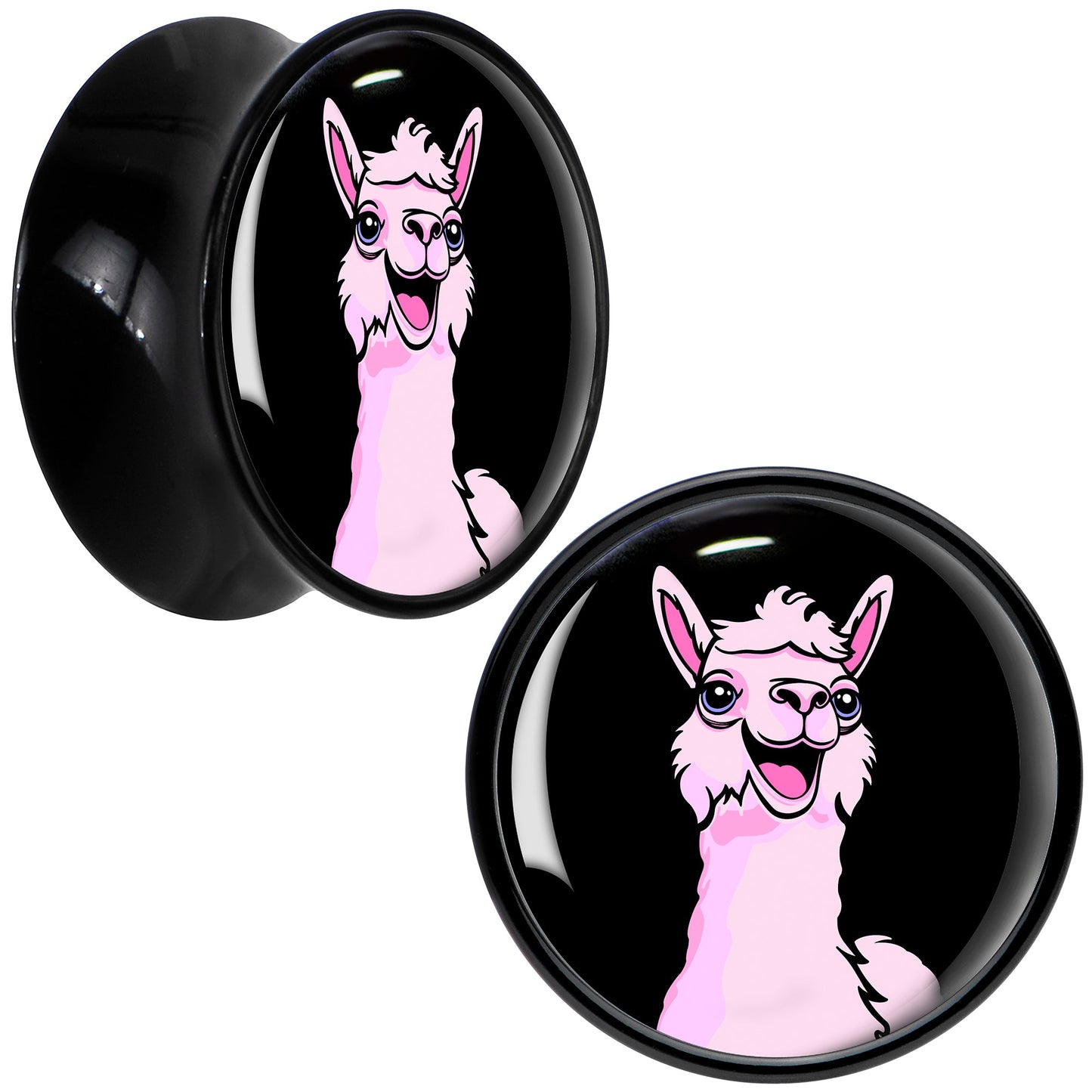Pink Happy Llama Black Acrylic Saddle Plug Set 8mm to 20mm by Onyx O