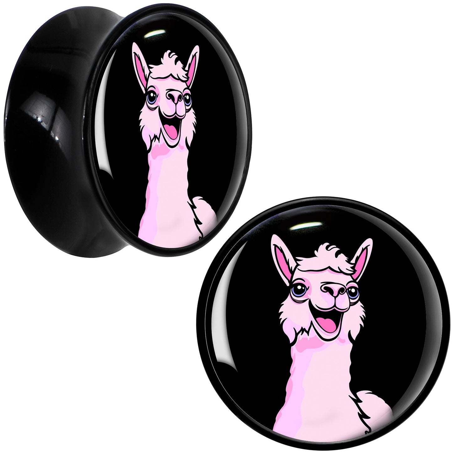 Pink Happy Llama Black Acrylic Saddle Plug Set 8mm to 20mm by Onyx O